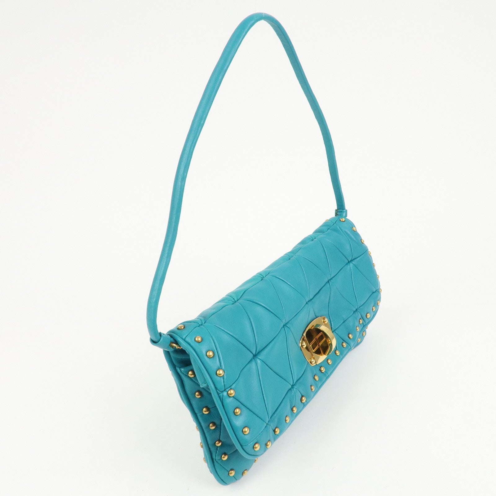 MIUMIU Matelasse Leather 2 Way Bag Shoulder Bag Blue RP0169