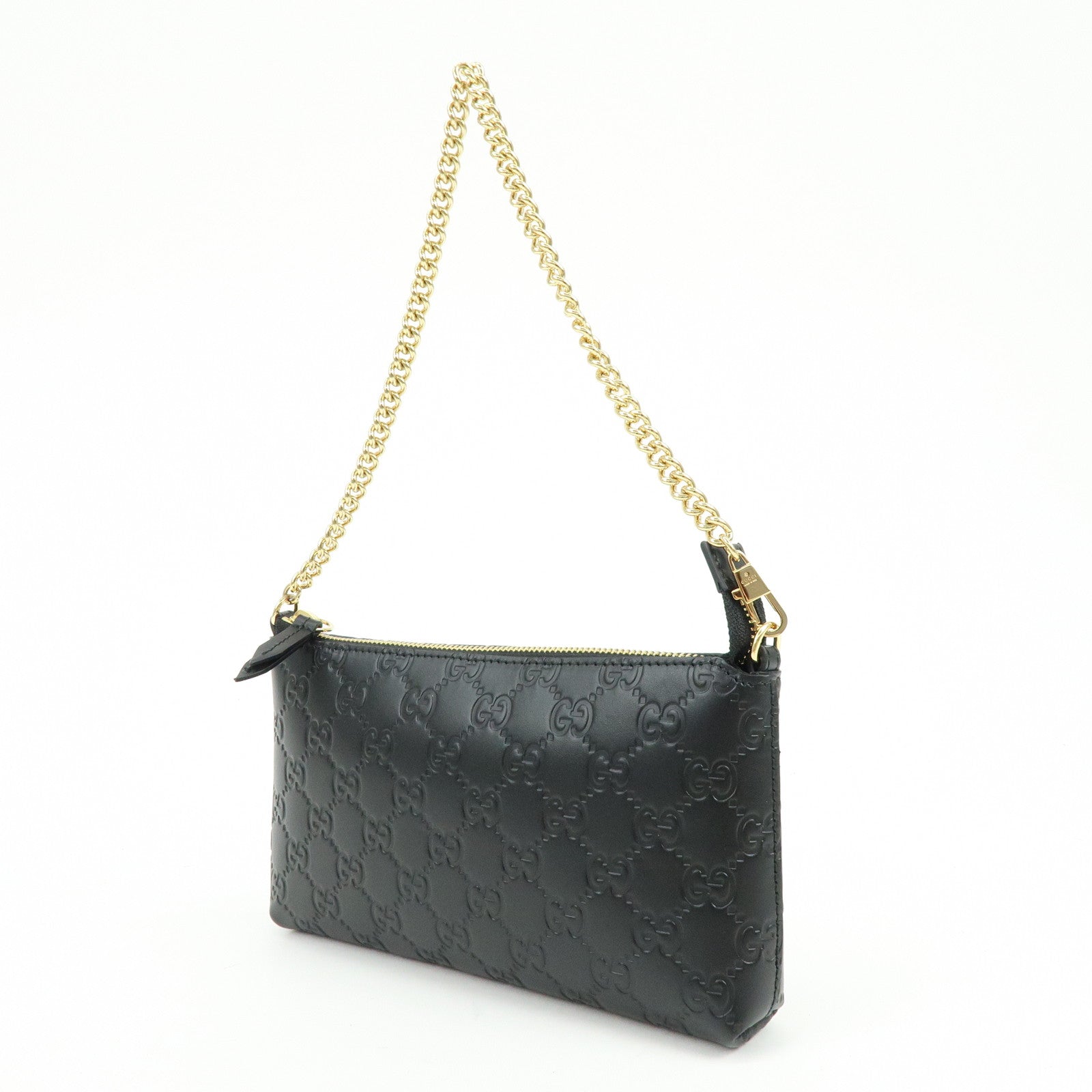 GUCCI Guccissima Leather Chain Shoulder Bag Hand Bag Black 428449