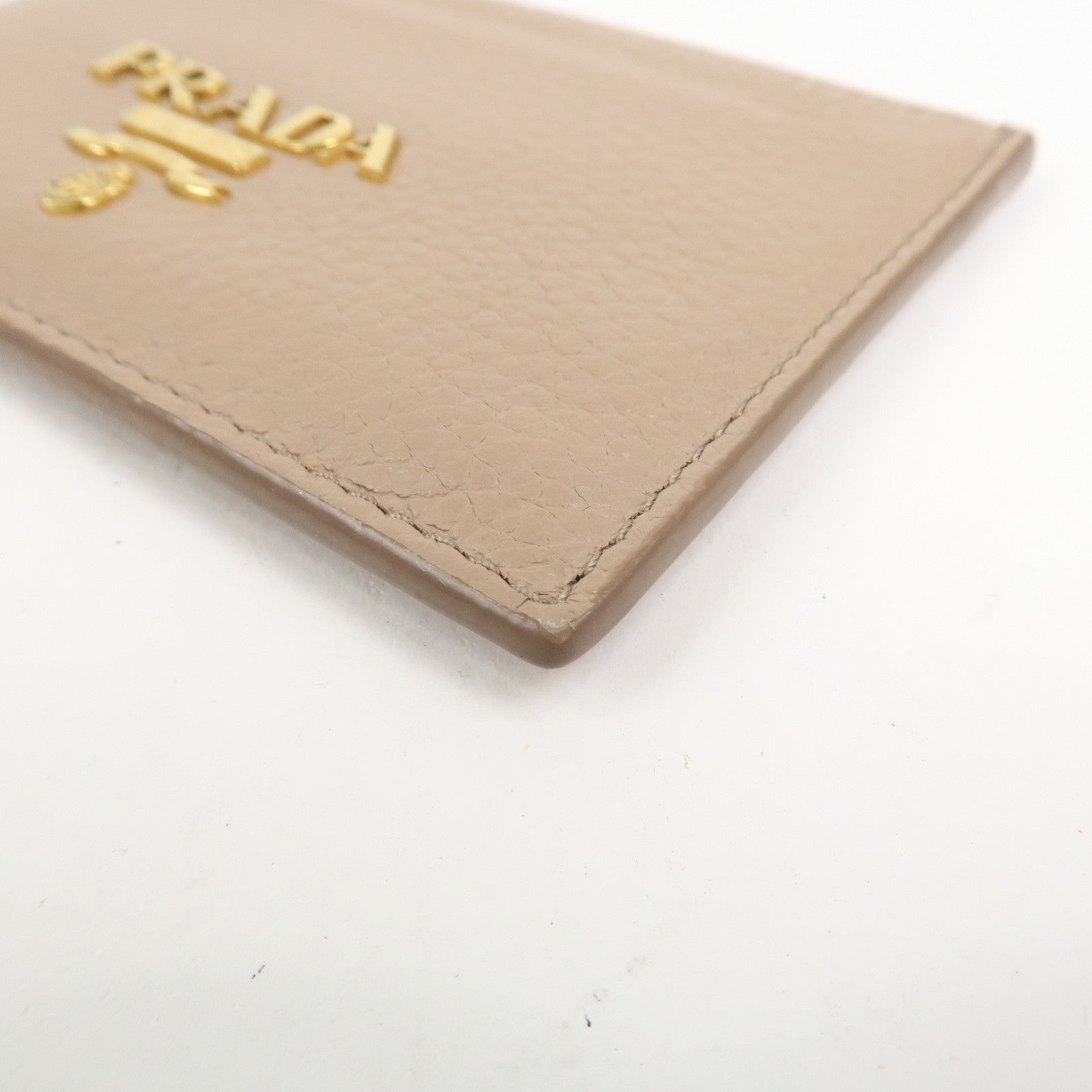 PRADA Leather Card Case Card Holder Beige 1MC208