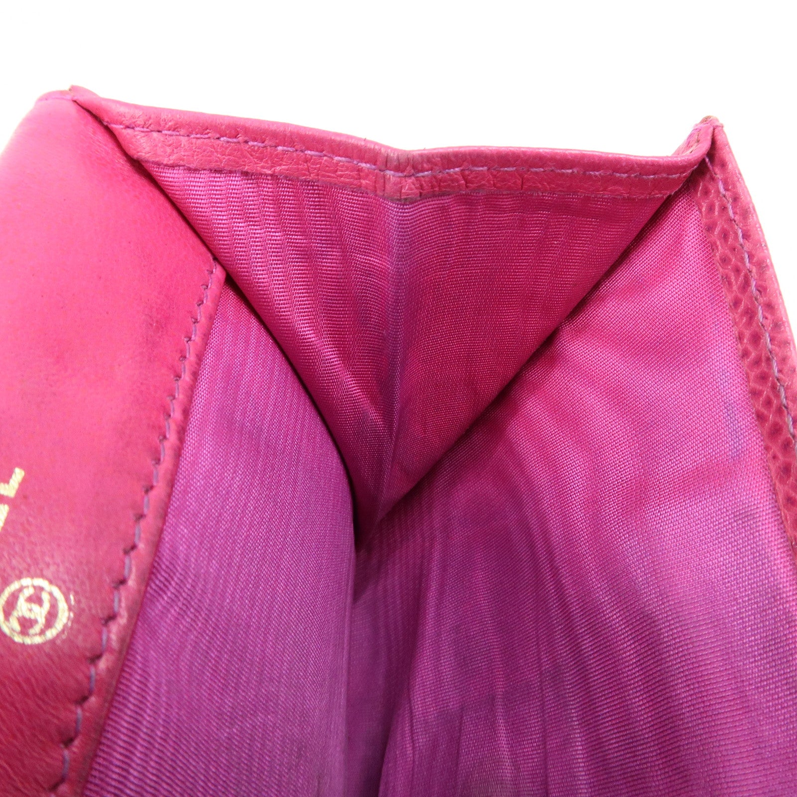 CHANEL COCO Mark Caviarskin Double Hook Bi-fold Wallet Pink