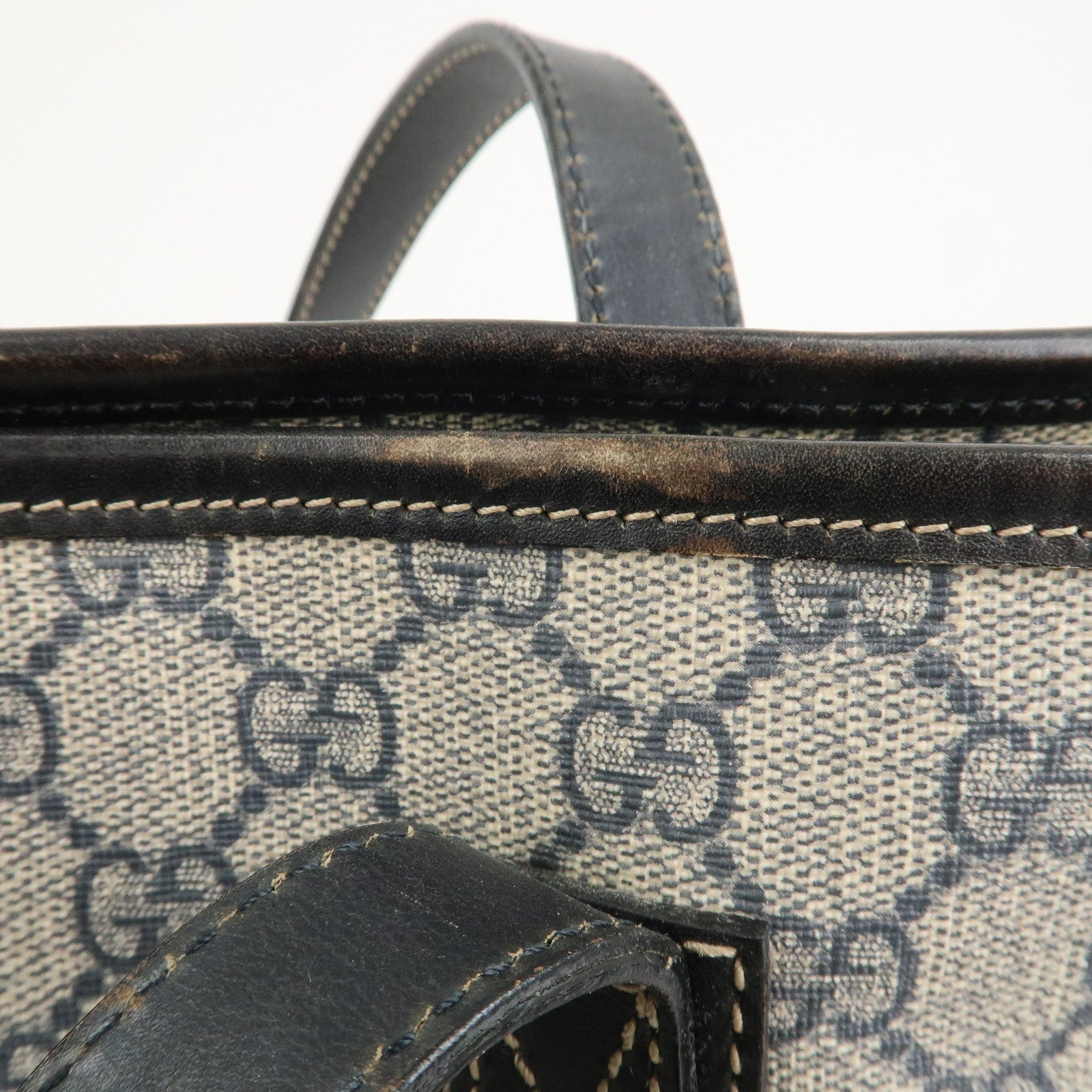 GUCCI GG Supreme Leather Tote Bag Hand Bag Beige Navy 211137