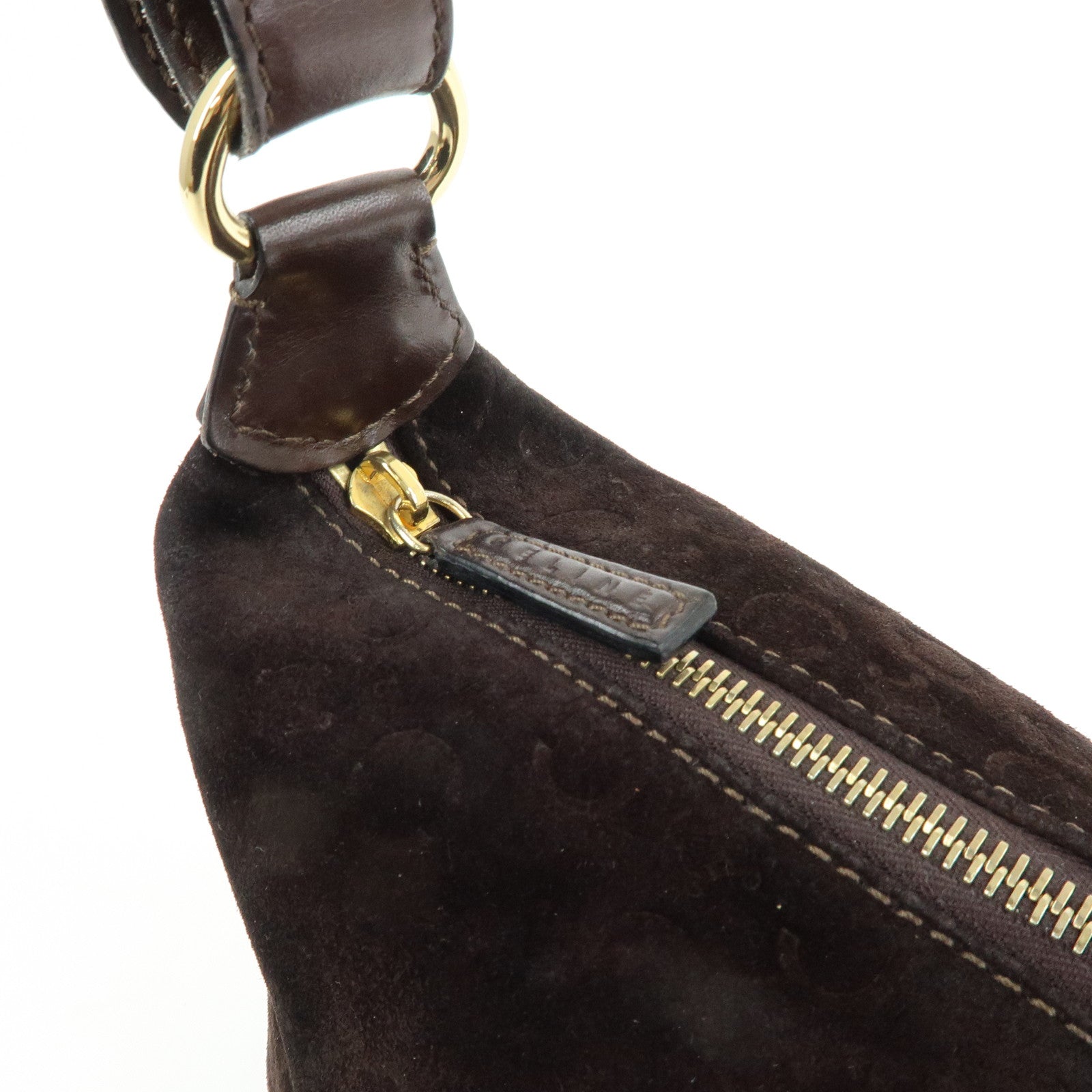 CELINE C Macadam Suede Leather Shoulder Bag Hand Bag Dark Brown