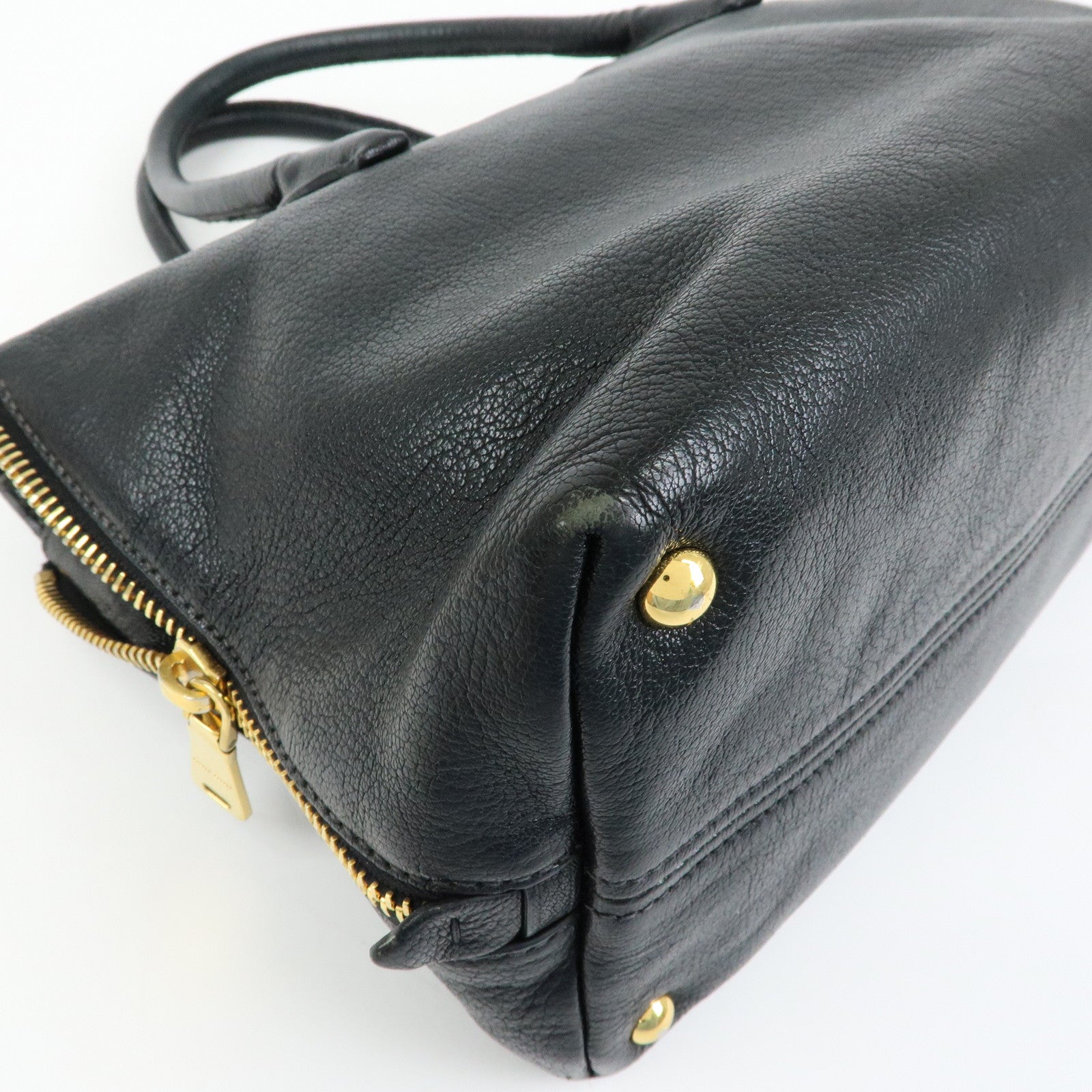 MIU MIU Madras Leather 2WAY Bag Hand Bag Shoulder Bag Black RN1016