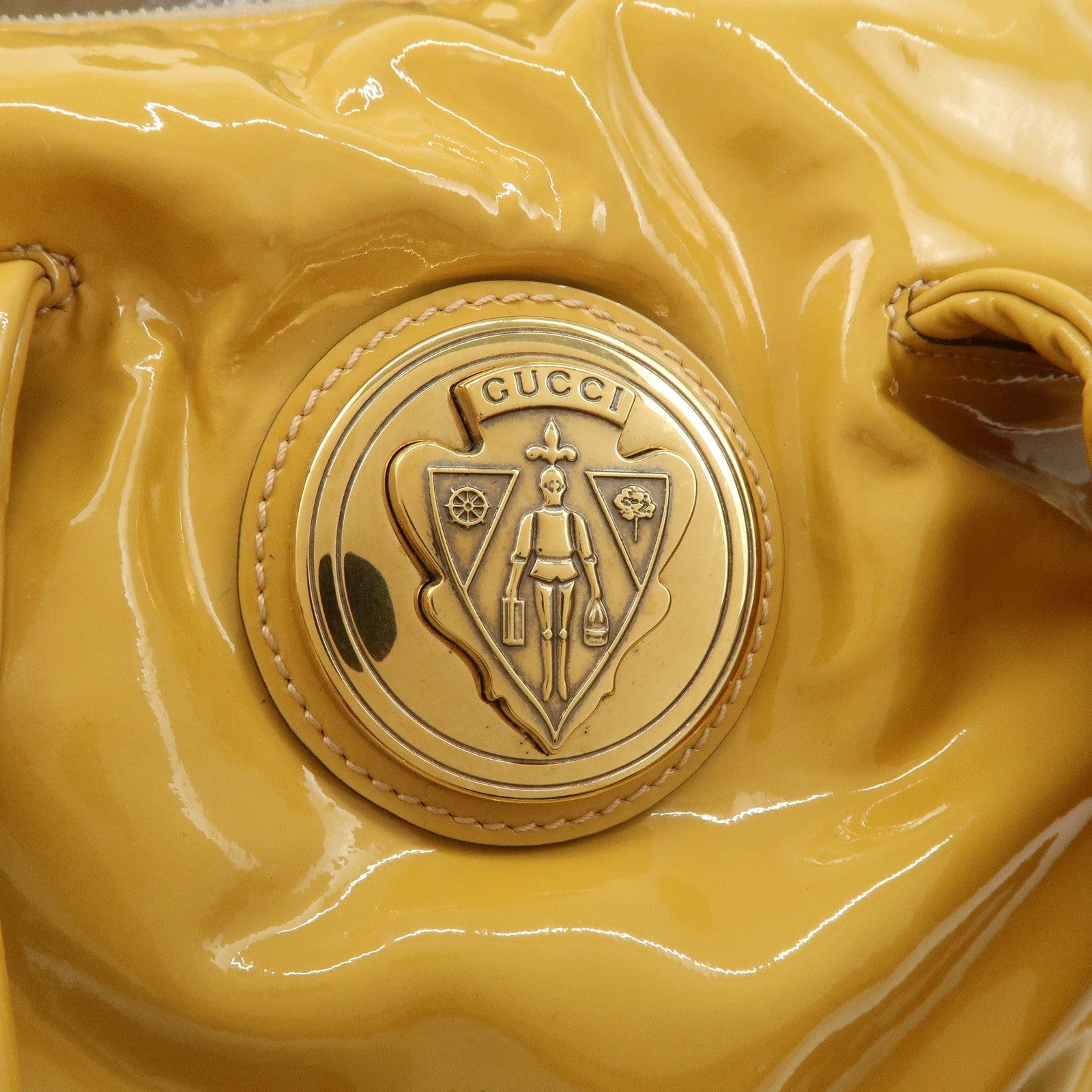 GUCCI Hysteria Patent Leather Hand Bag Tote Bag Yellow 197020