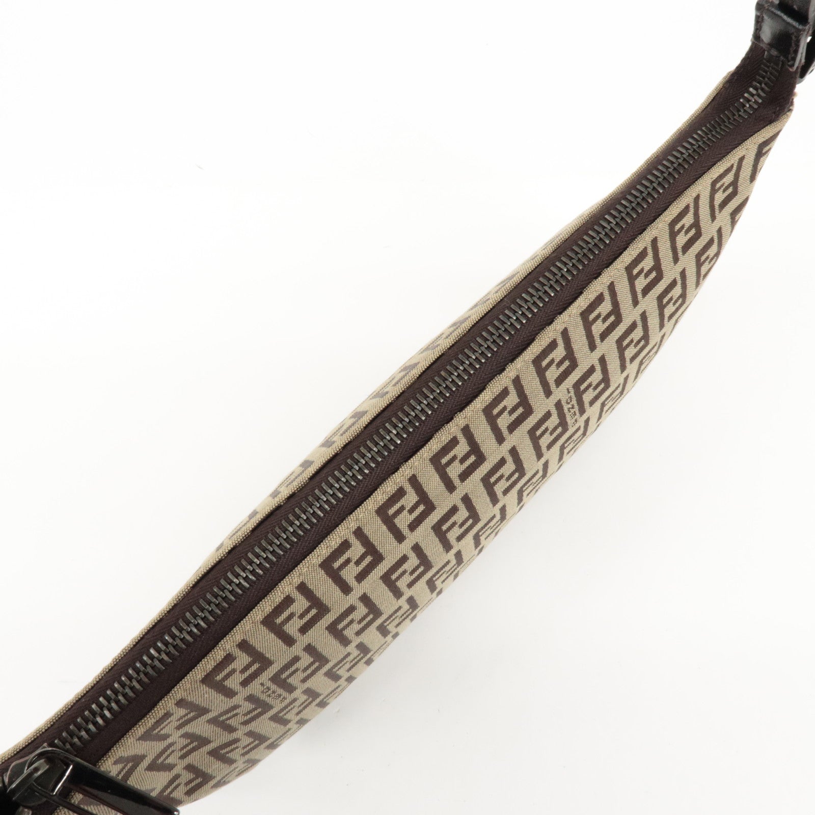 FENDI Zucchino Canvas Leather Shoulder Bag Hand Bag Brown 8BR144 Used