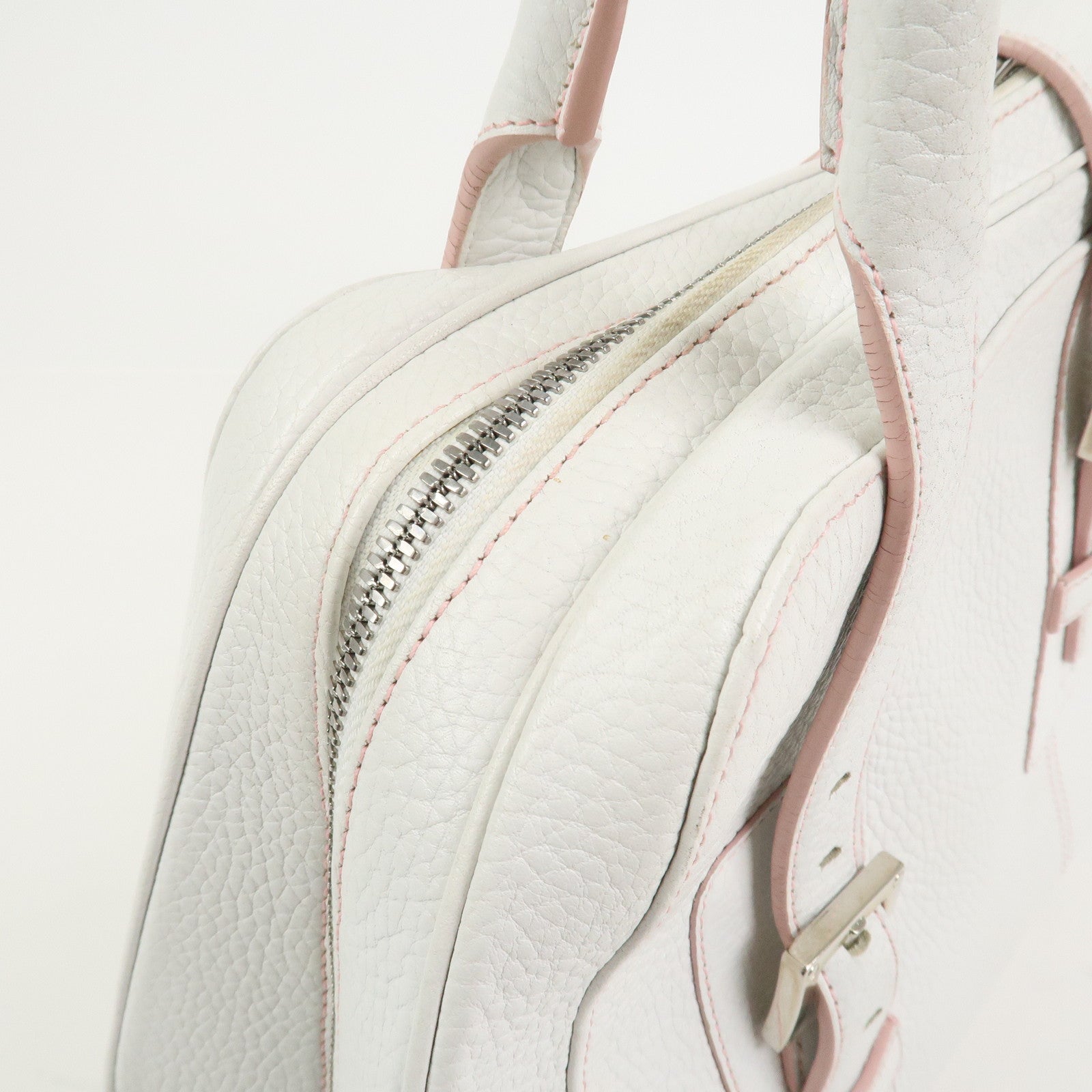 LOEWE Logo Senda Leather Shoulder Bag Boston Bag White Pink