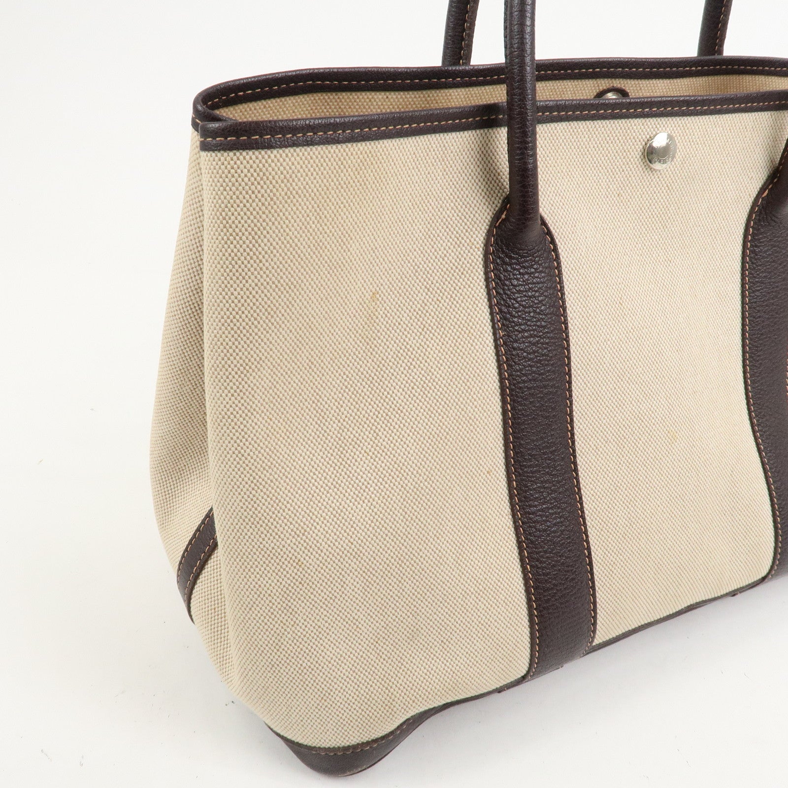 HERMES Leather Toile H Garden Party PM Tote Bag Hand Bag Natural