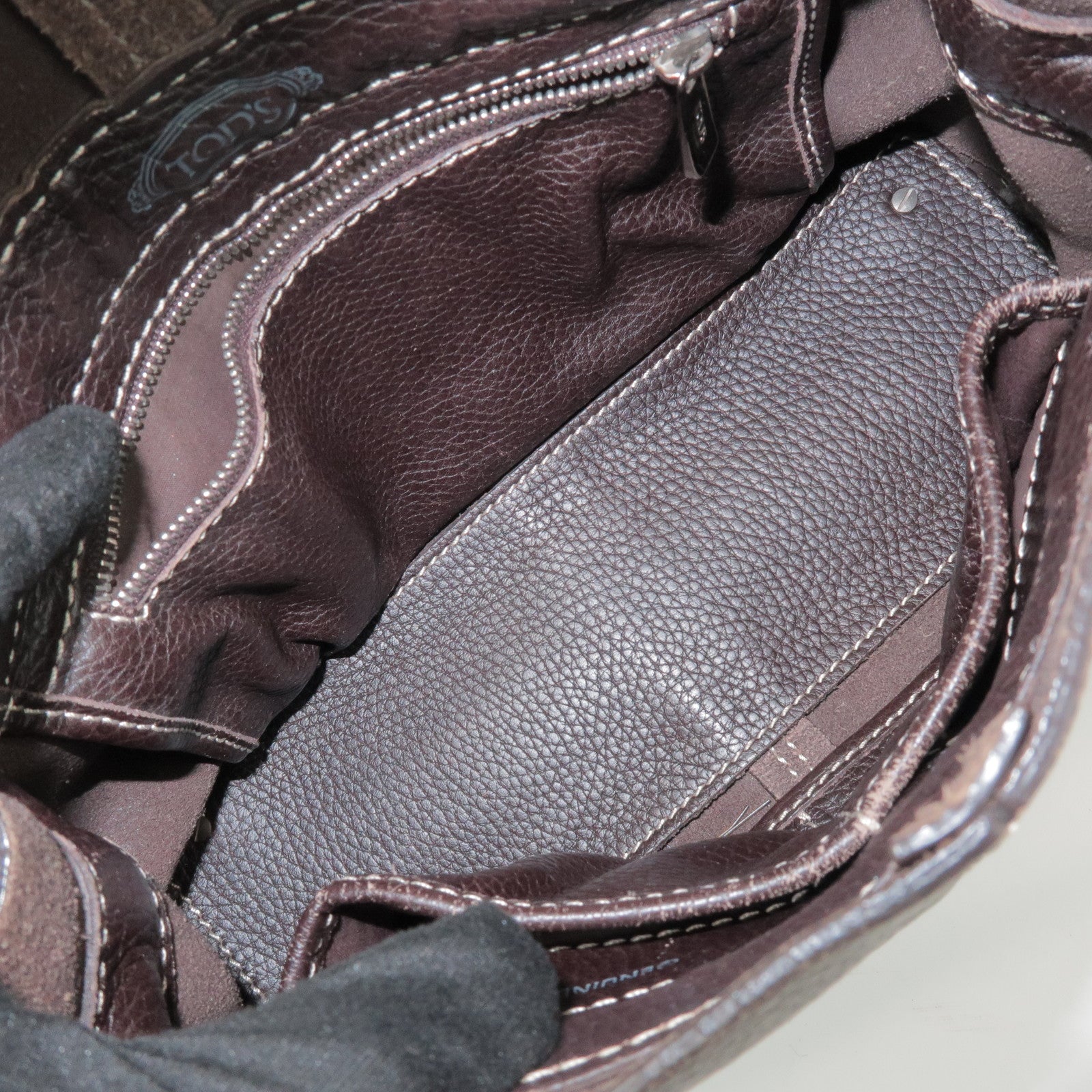 TOD'S Leather Shoulder Bag Hand Bag Dark Brown