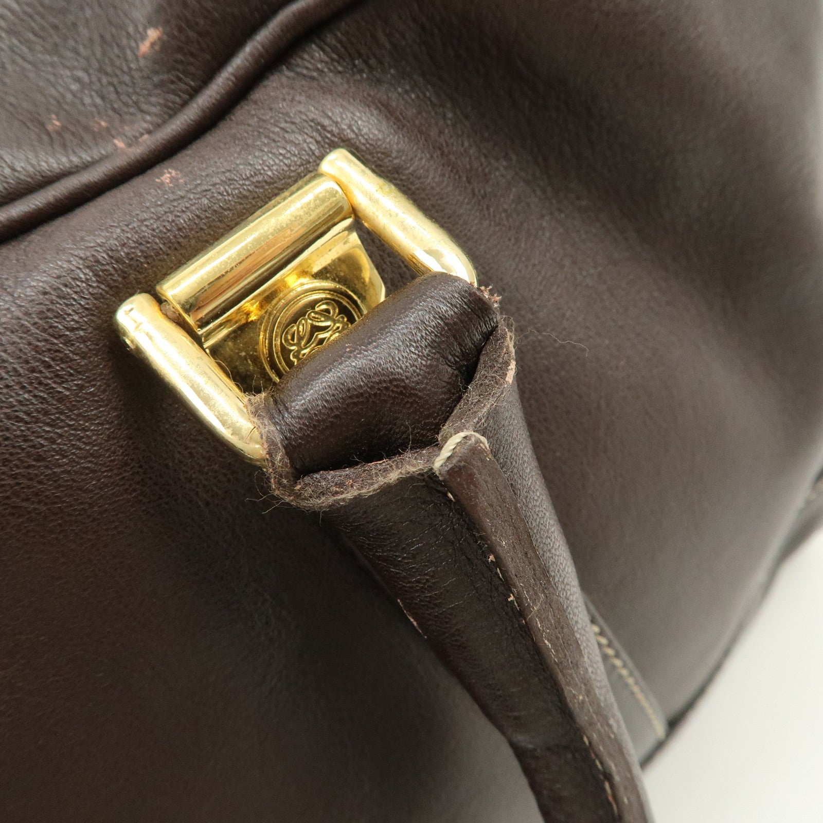 LOEWE Anagram Leather Boston Bag Hand Bag Dark Brown