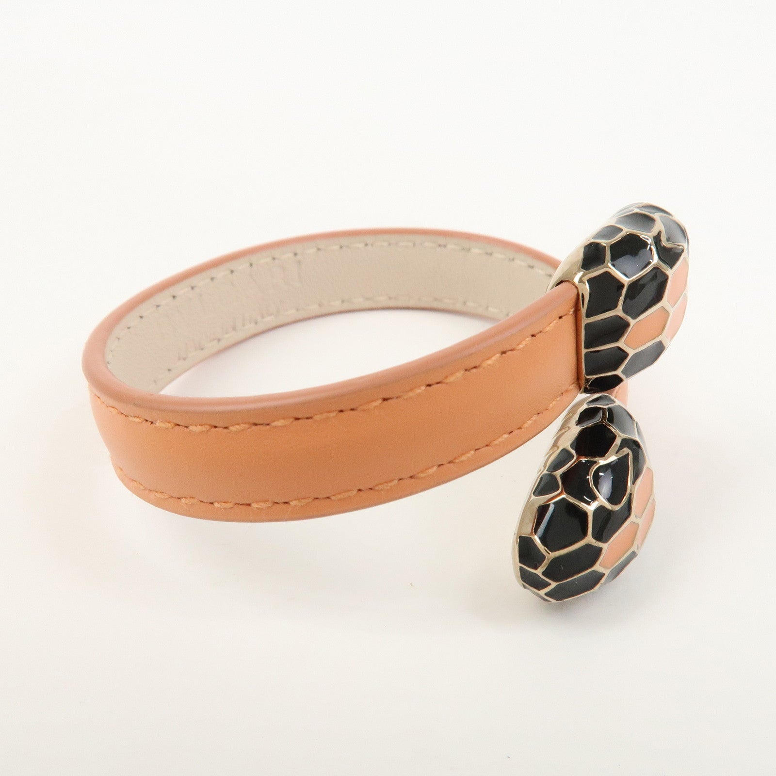 BVLGARI Serpenti Logo Leather Metal Bracelet Bangle Orange