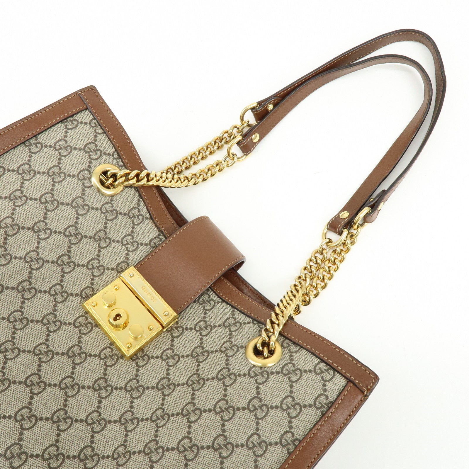 GUCCI GG Supreme PVC Leather Chain Shoulder Bag Beige Brown 479197