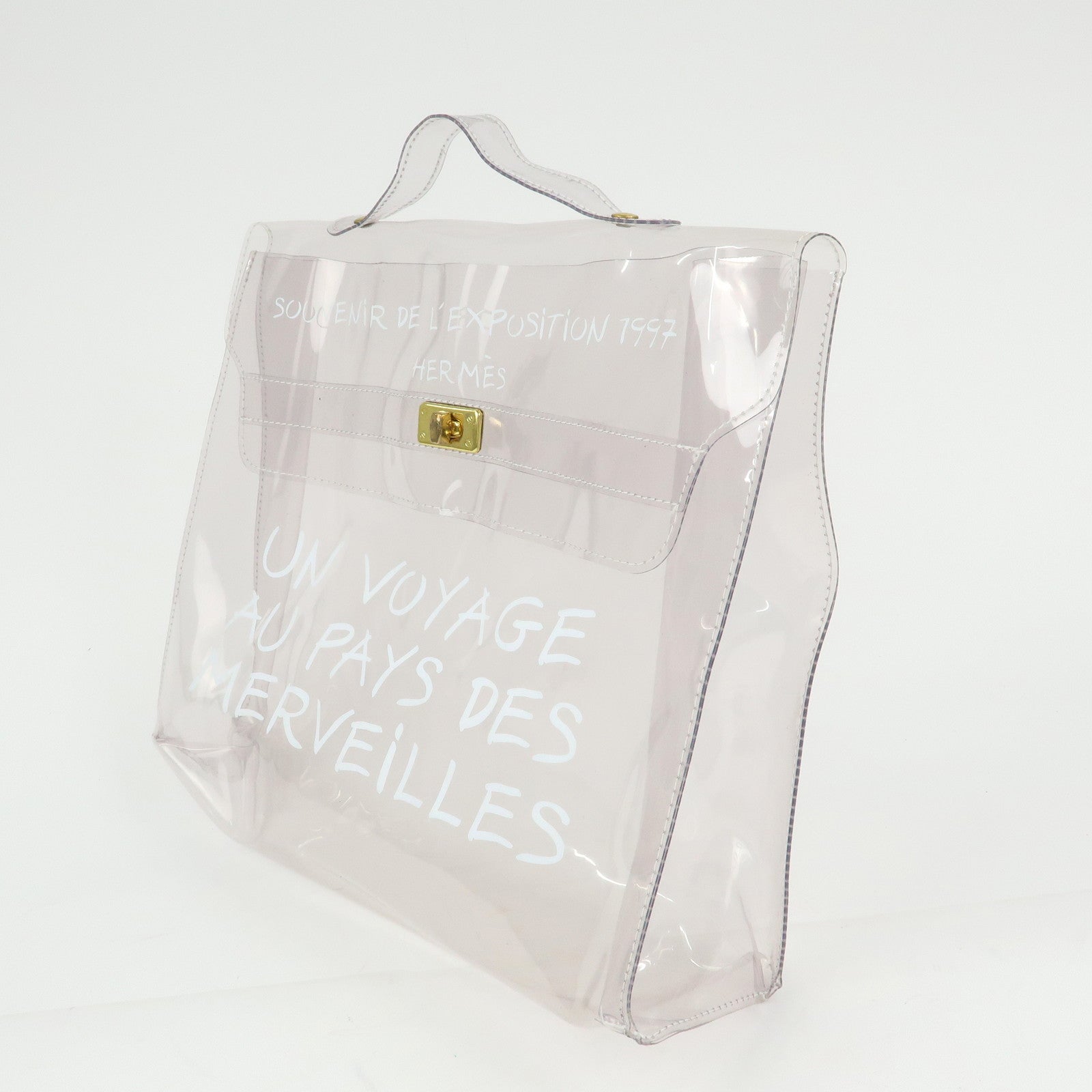 HERMES Vinyl Kelly Hand Bag Clear White