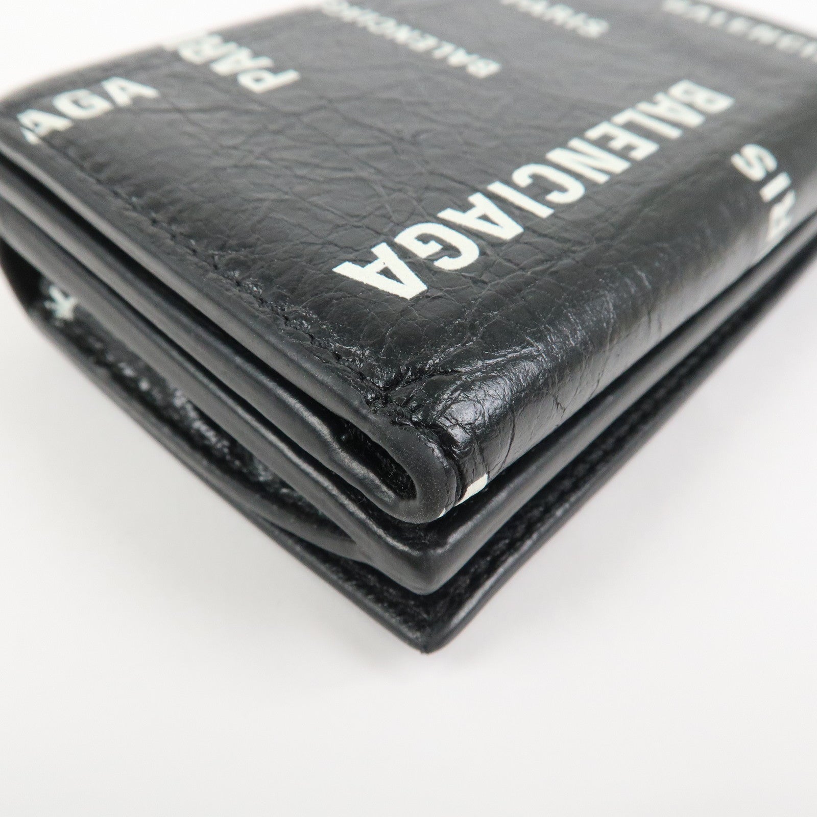 BALENCIAGA CASH Leather Tri-fold Wallet Compact Wallet Black