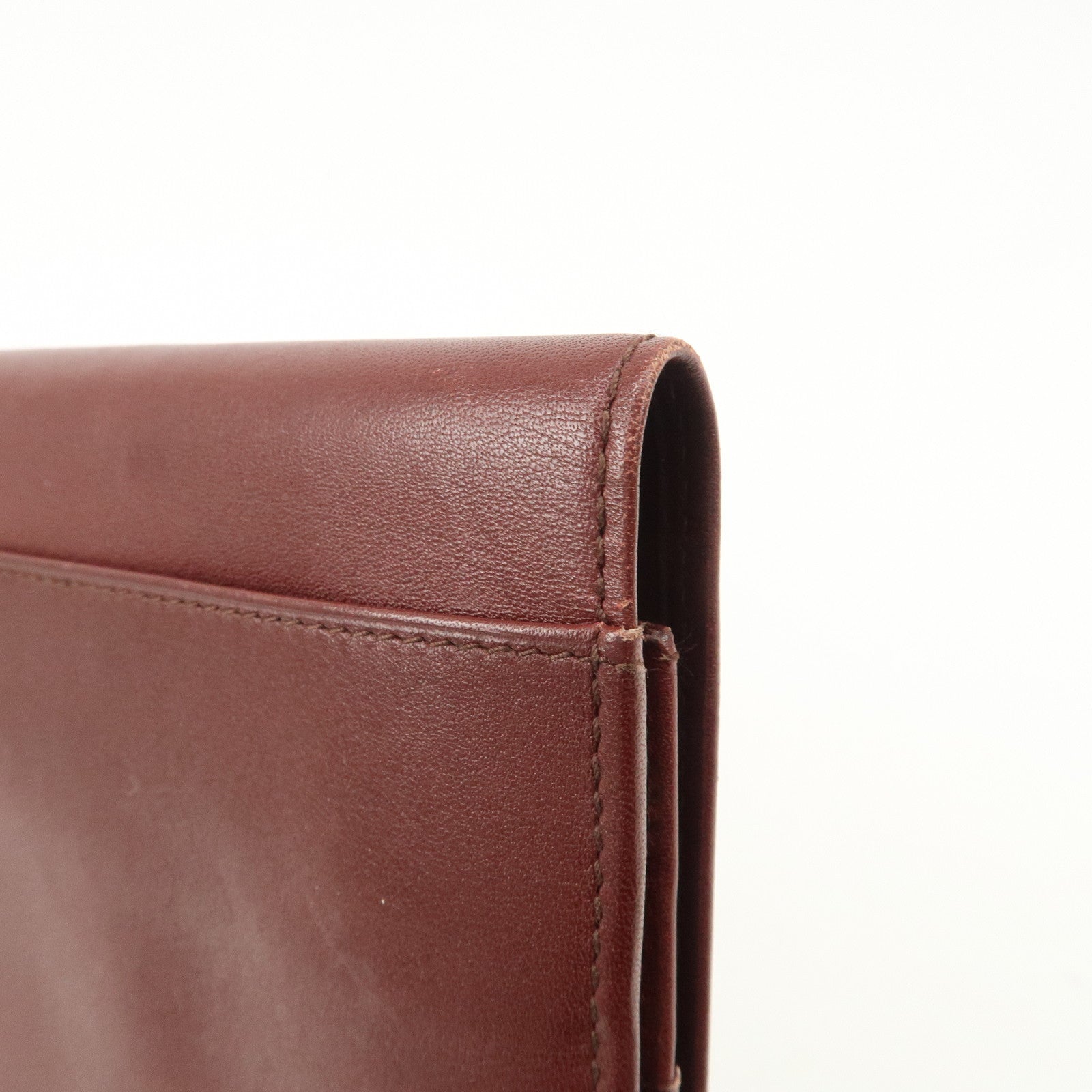 Cartier Must Line Leather Clutch Bag Bordeaux Gold Hardware Used