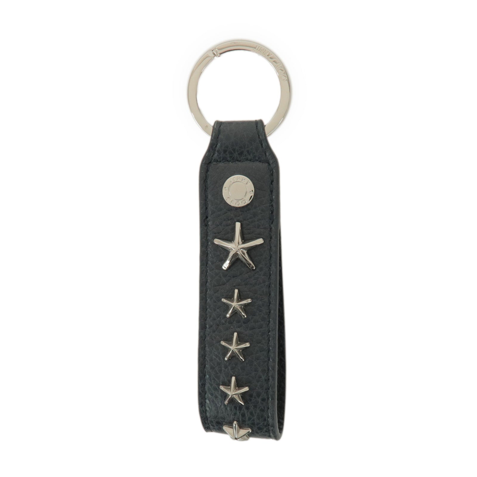 JIMMY CHOO Leather Bag Charm Key Chain Star Motif Navy