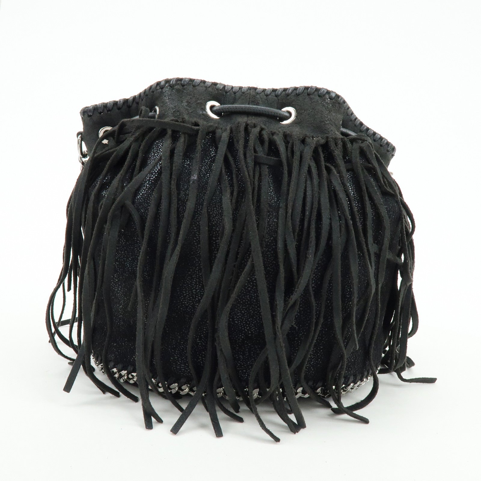 STELLA MCCARTNEY Falabella Fringe Bucket Shoulder Bag Black