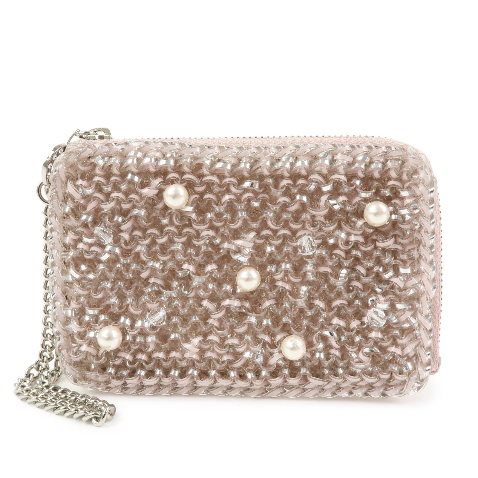 ANTEPRIMA Miss Clio PearlⅡPVC Wire Compact Wallet Metallic Pink