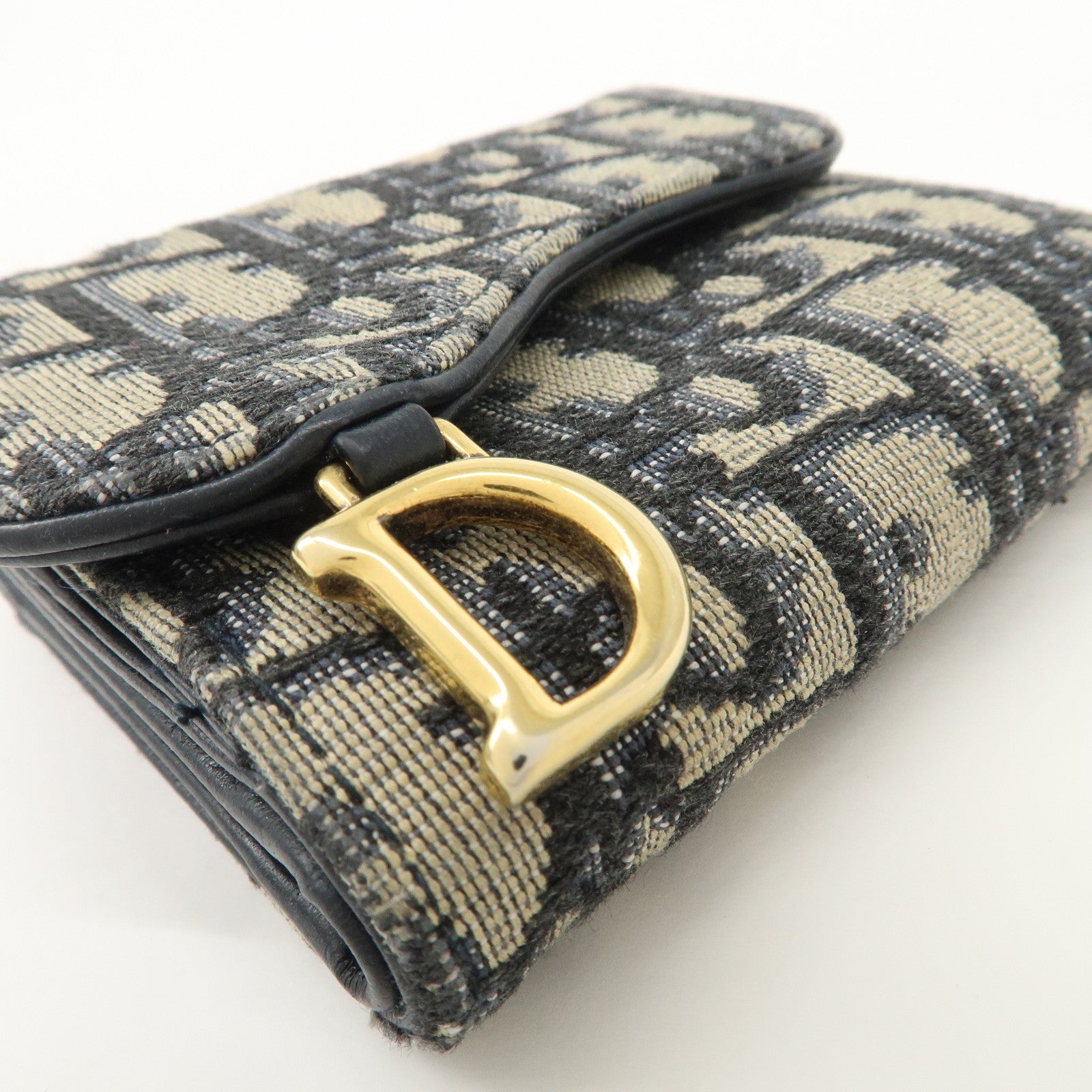 Christian Dior Trotter Canvas Leather Tri-fold Compact Wallet Navy