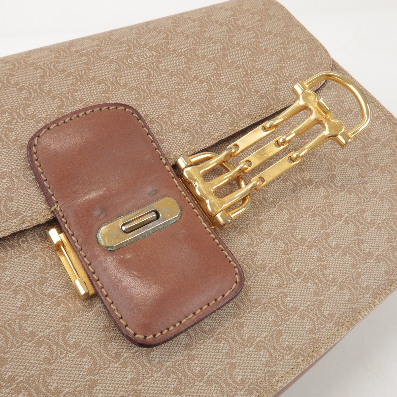 CELINE Macadam PVC Leather Shoulder Bag Beige Brown