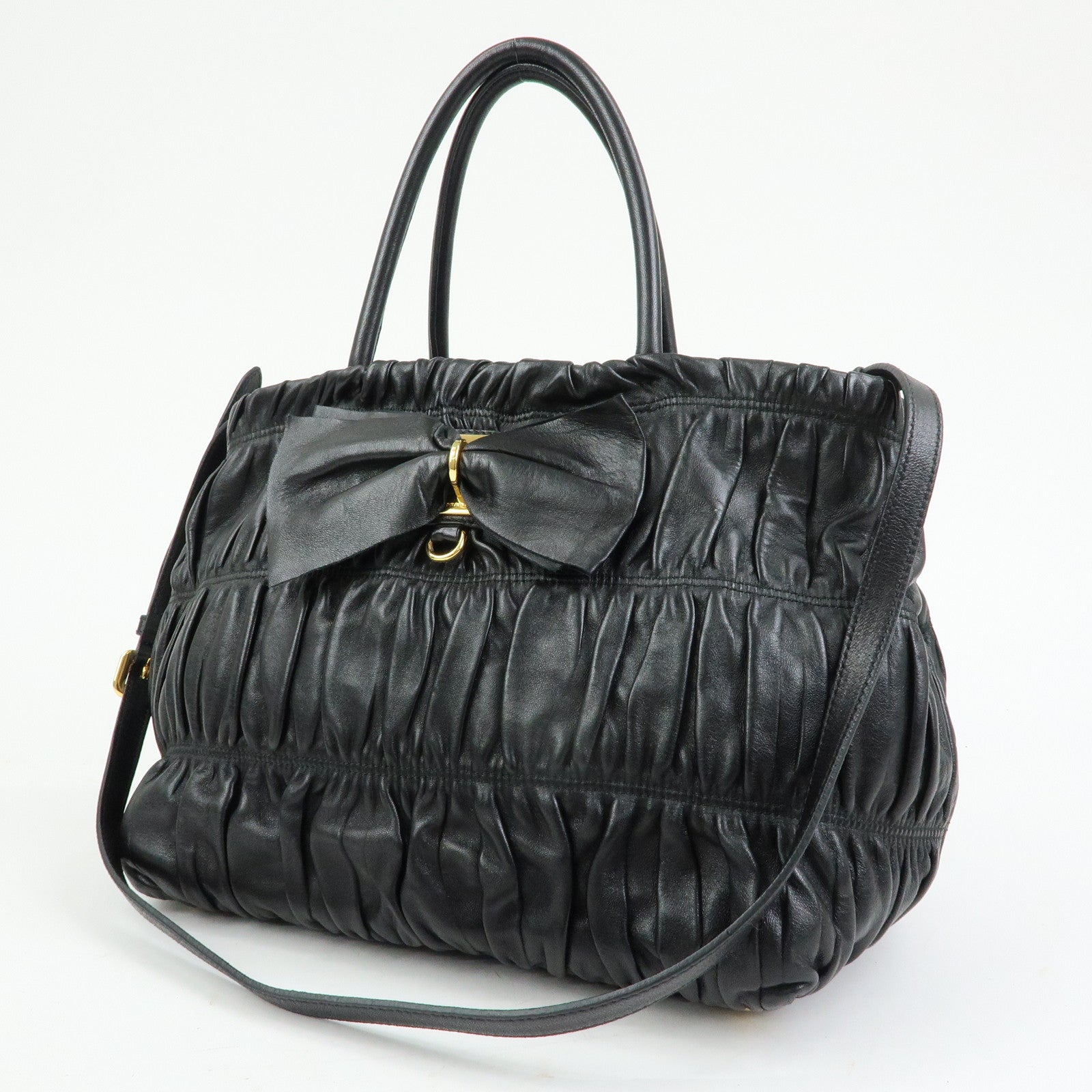 PRADA Ribbon Nappa Gaufure Leather 2Way Bag Black BN1932