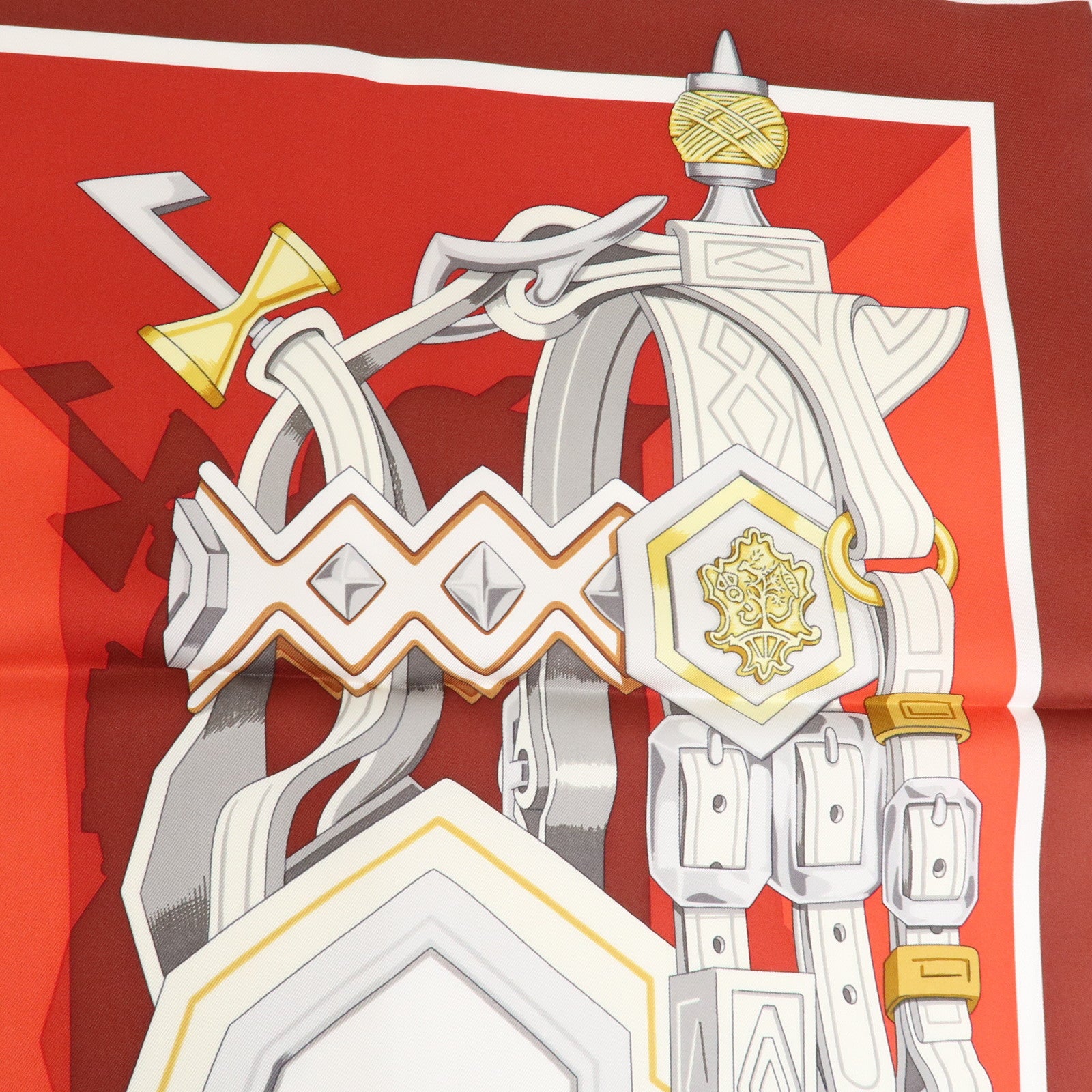 HERMES Carre 90 Silk 100% BRIDES ET DESTIN Red Used