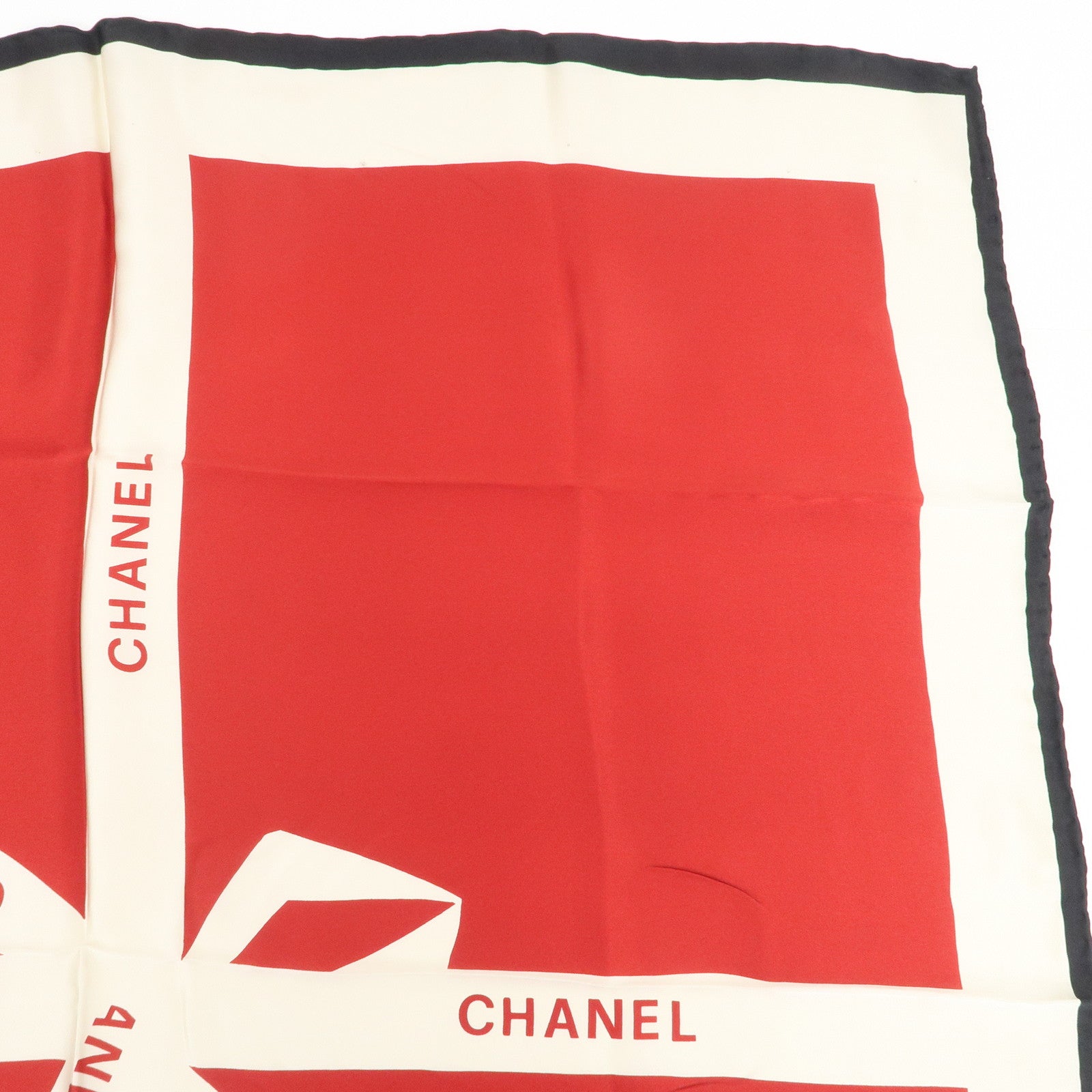 CHANEL Silk 100% 86×86 Scarf Shawl Ivory Red Black