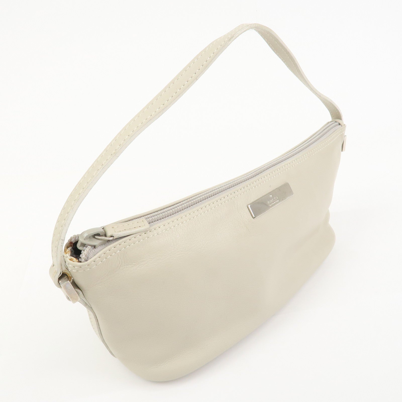 GUCCI Boat Bag Leather Pouch Hand Bag Ivory 039・1103