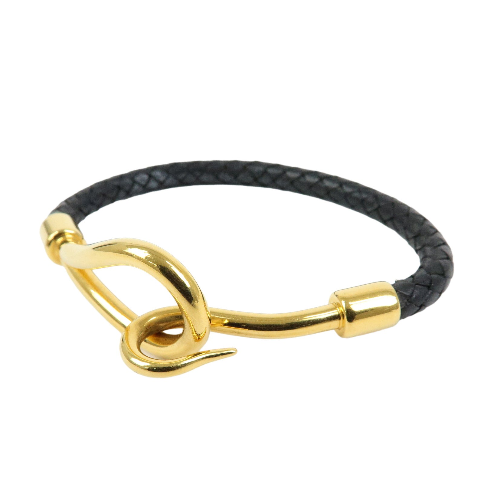 HERMES Jumbo Choker Leather Bracelet Black Gold Hardware