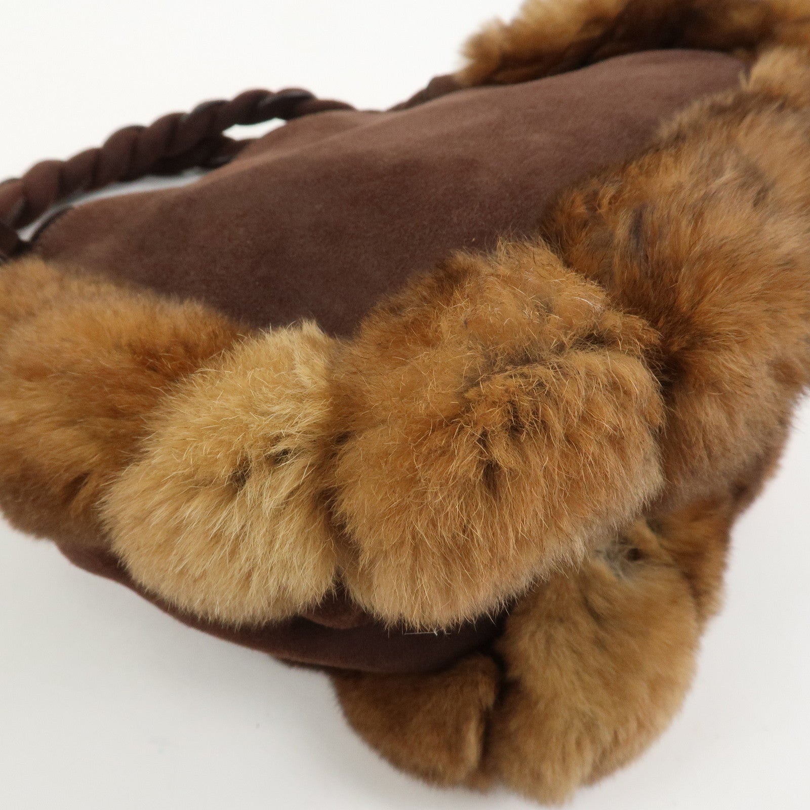 Ferragamo Gancini Suede Fur Hand Bag Brown BW-21 B372