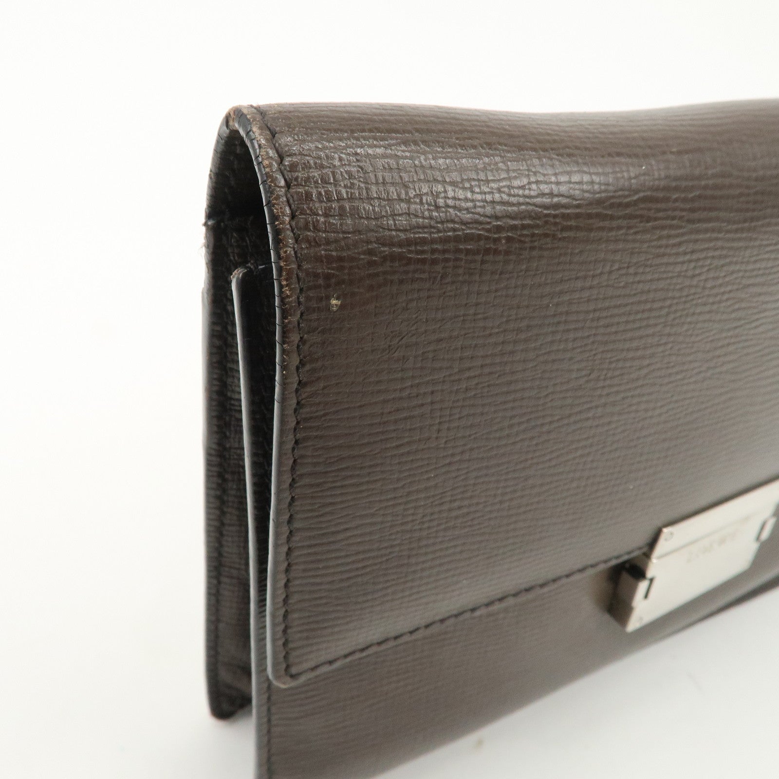 LOEWE Leather Clutch Bag Brown Silver HDW