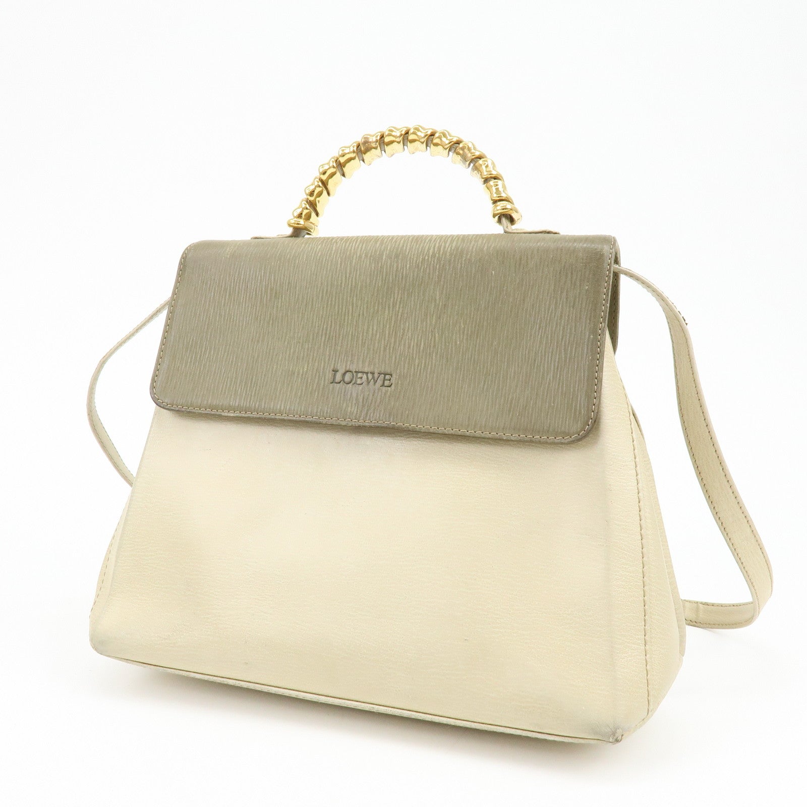 LOEWE Velazquez Leather Suede 2Way Bag Hand Bag Shoulder Bag Ivory