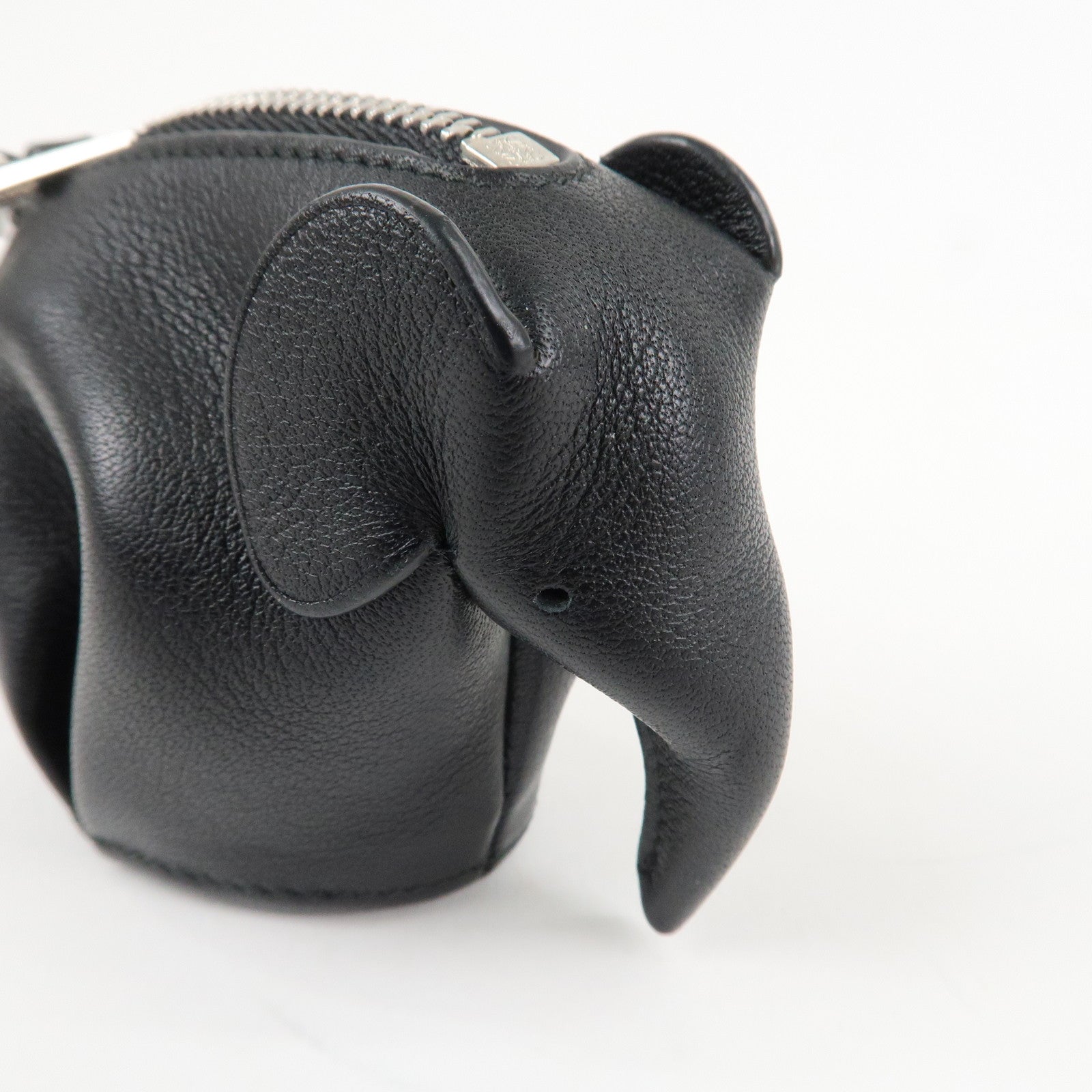 LOEWE Calf Skin Animal Coin Case Elephant Charm Black Used