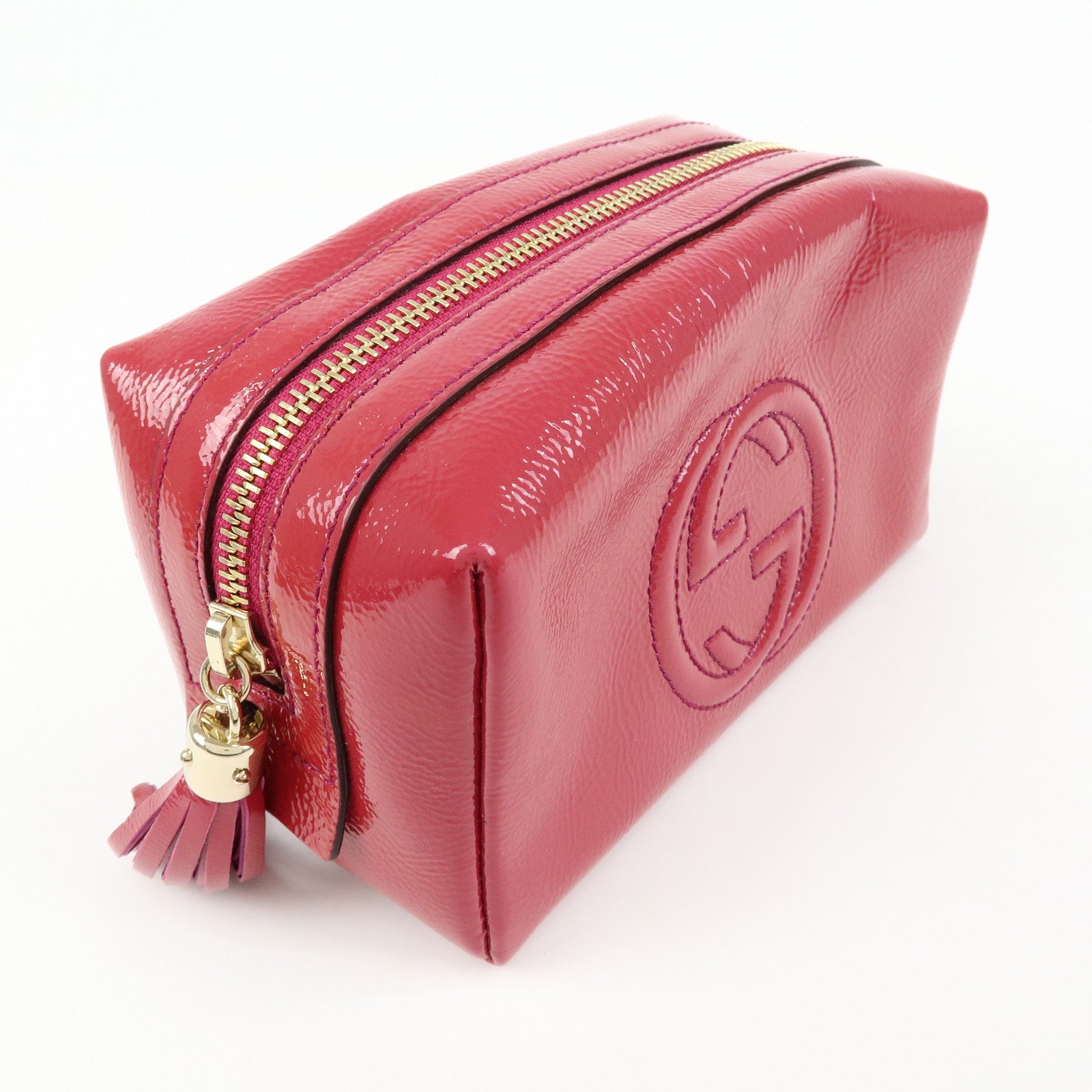 GUCCI Soho Interlocking G Nylon Patent Leather Cosmetic Pouch Pink