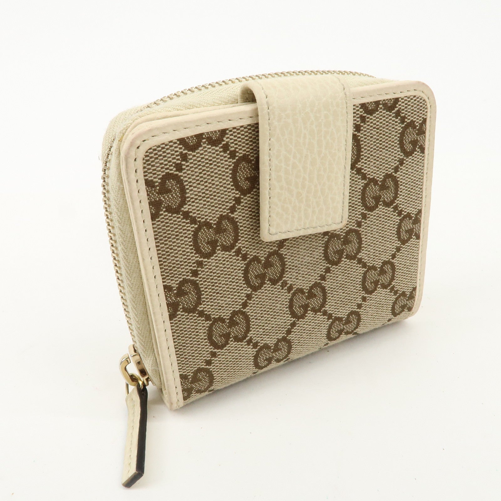 GUCCI GG Canvas Leather Bi-fold Wallet Beige Ivory 346056 Used