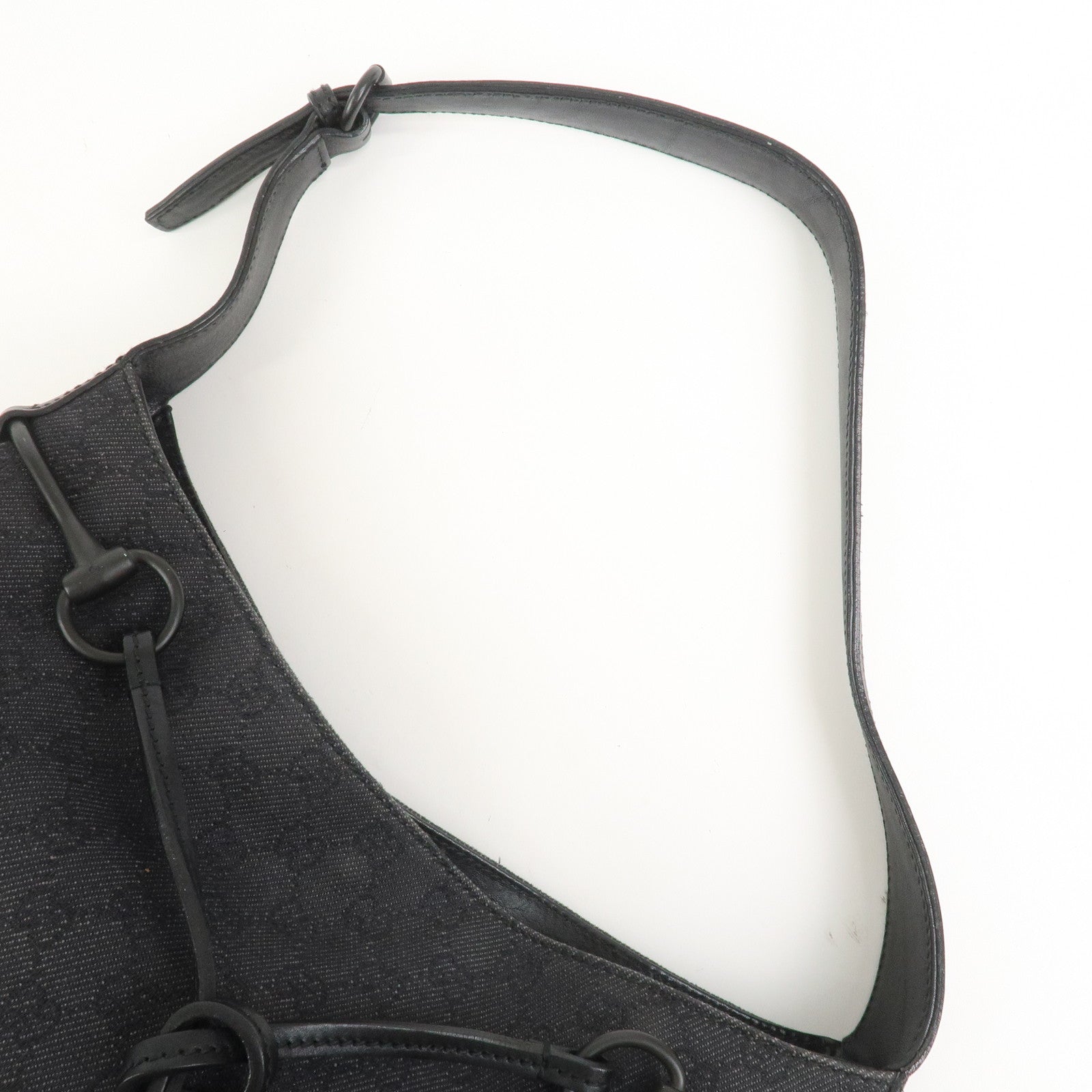 GUCCI Horsebit GG Canvas Leather Shoulder Bag Black 101975