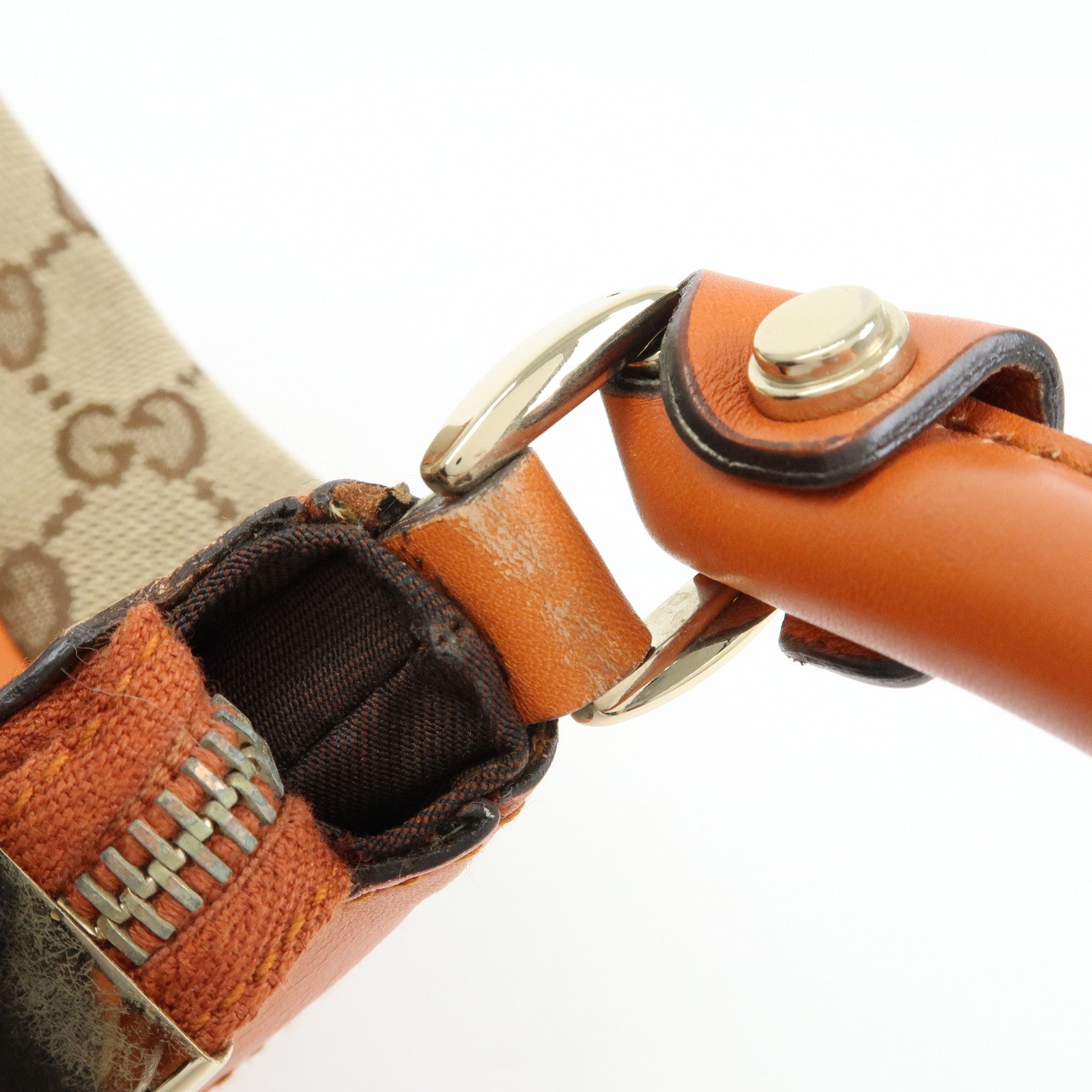 GUCCI Abbey GG Canvas Leather Shoulder Bag Beige Orange 190525