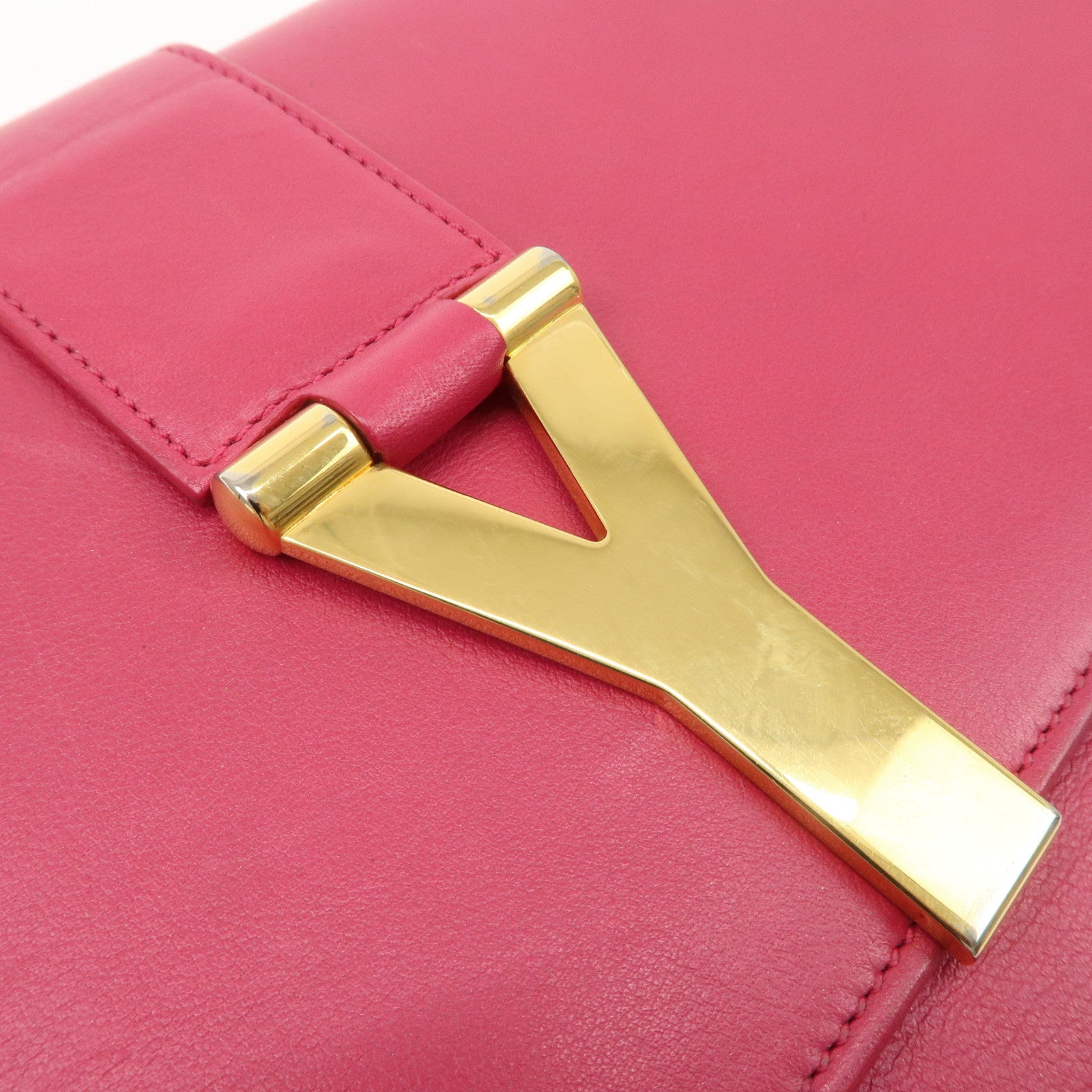 SAINT LAURENT PARIS Leather Clutch Bag Pink Gold HDW Used
