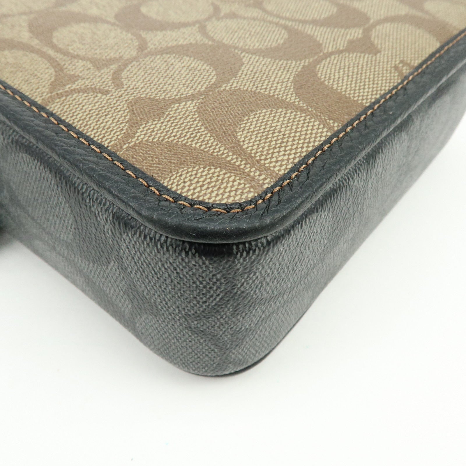 COACH Signature PVC Leather Shoulder Bag Crossbody Bag Black Beige