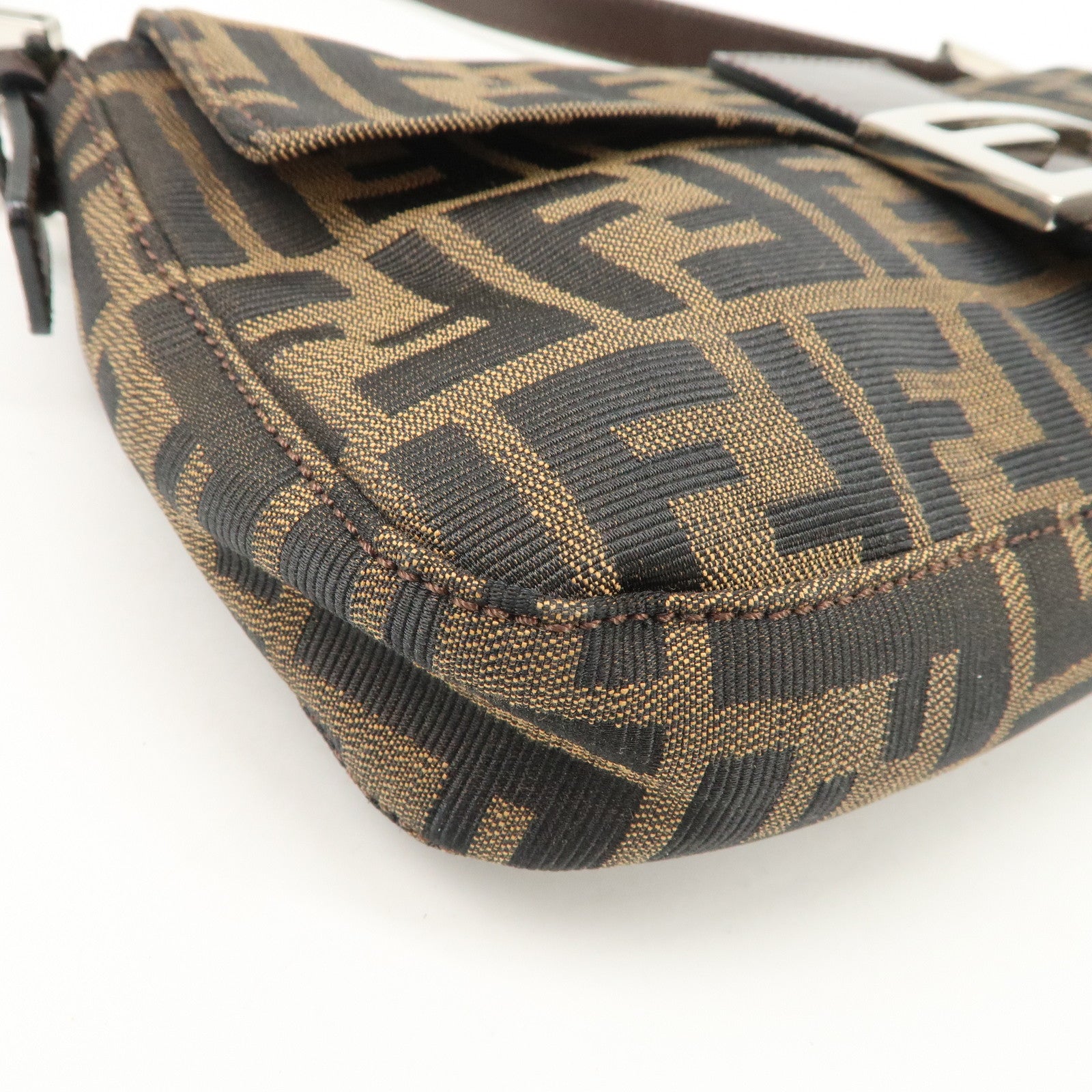 FENDI Mamma Baguette Zucca Canvas Leather Shoulder Bag Hand Bag Black Brown 26424