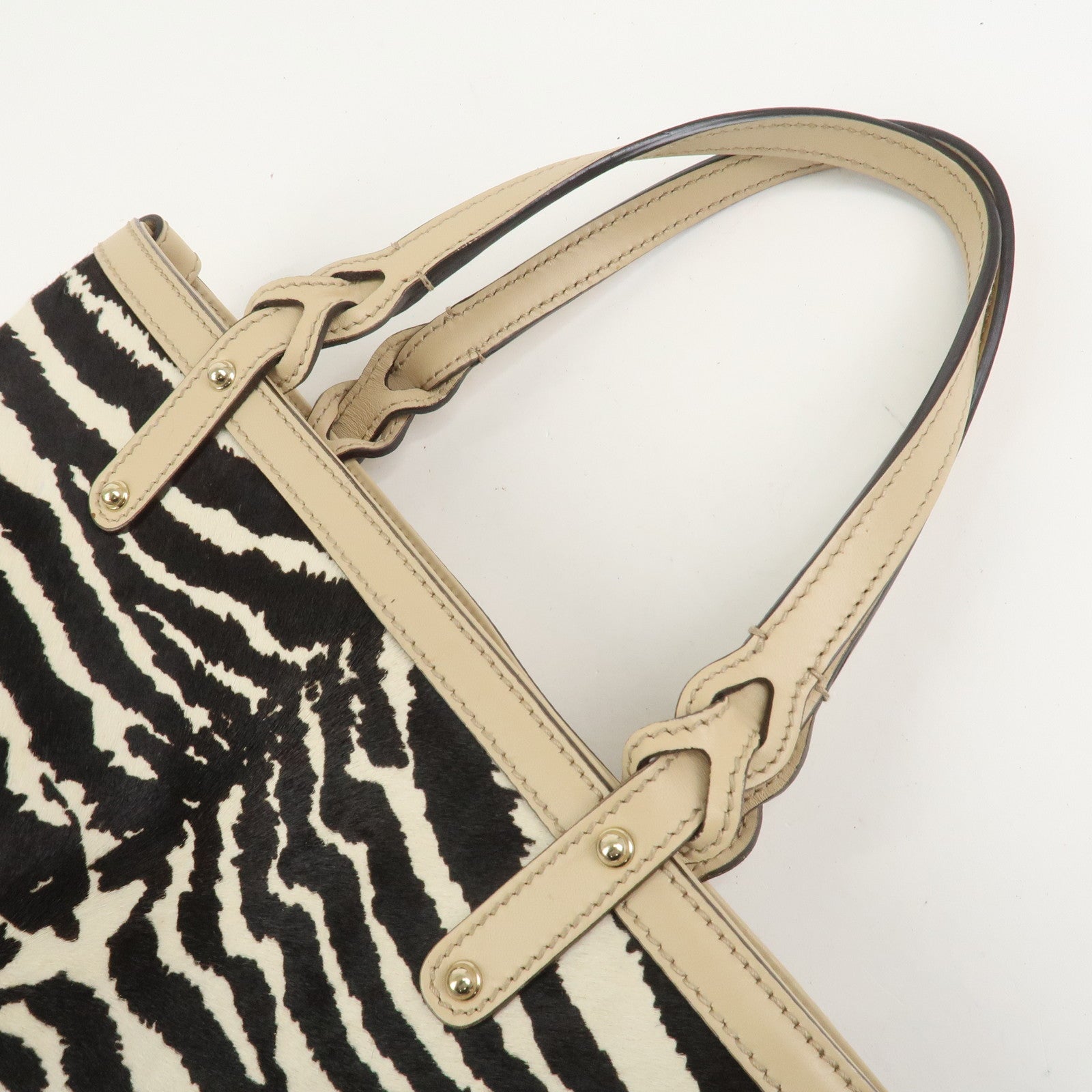 GUCCI Pony Hair Leather Shoulder Bag Hand Bag Beige Black 269878