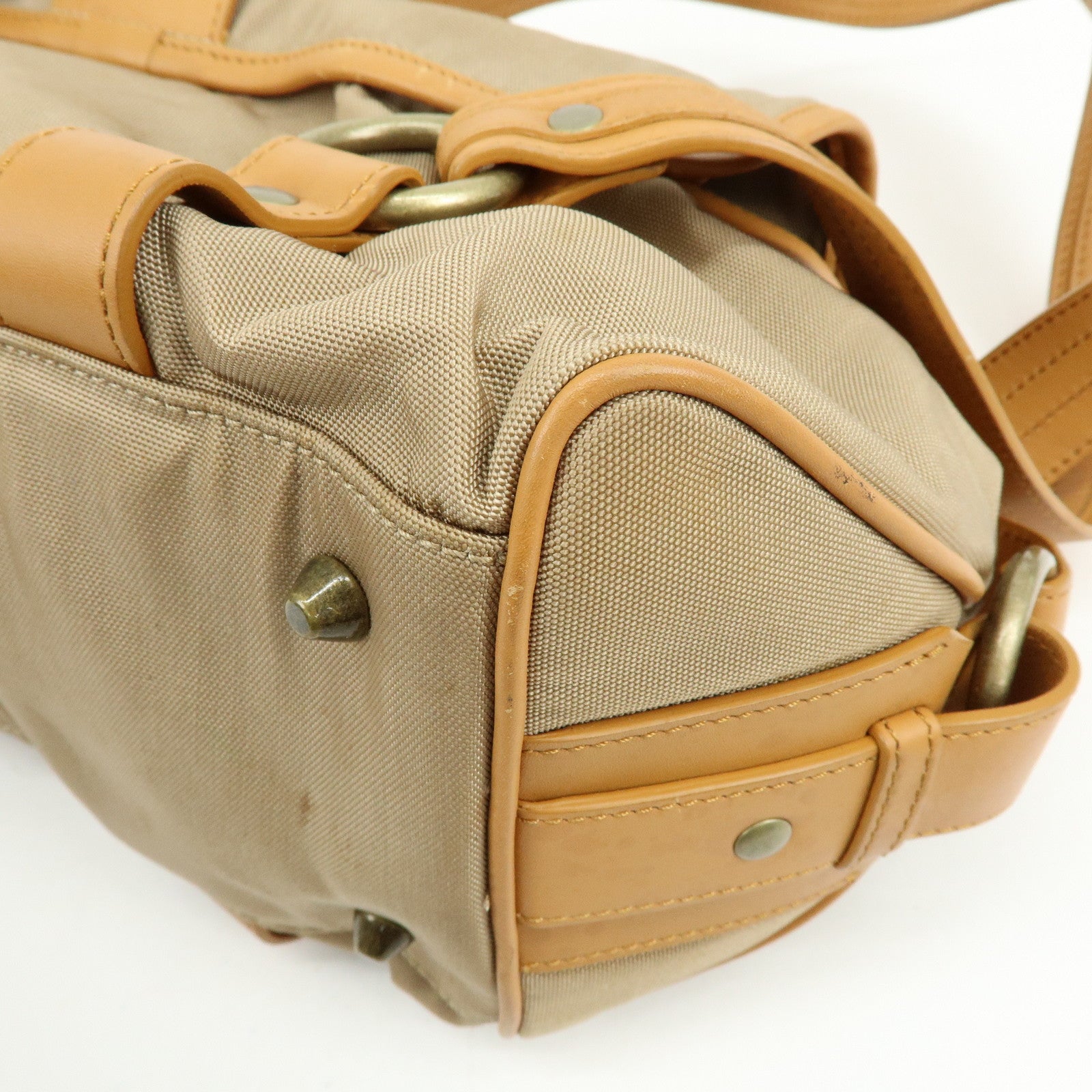 BURBERRY Canvas Leather Shoulder Bag Beige Light Brown