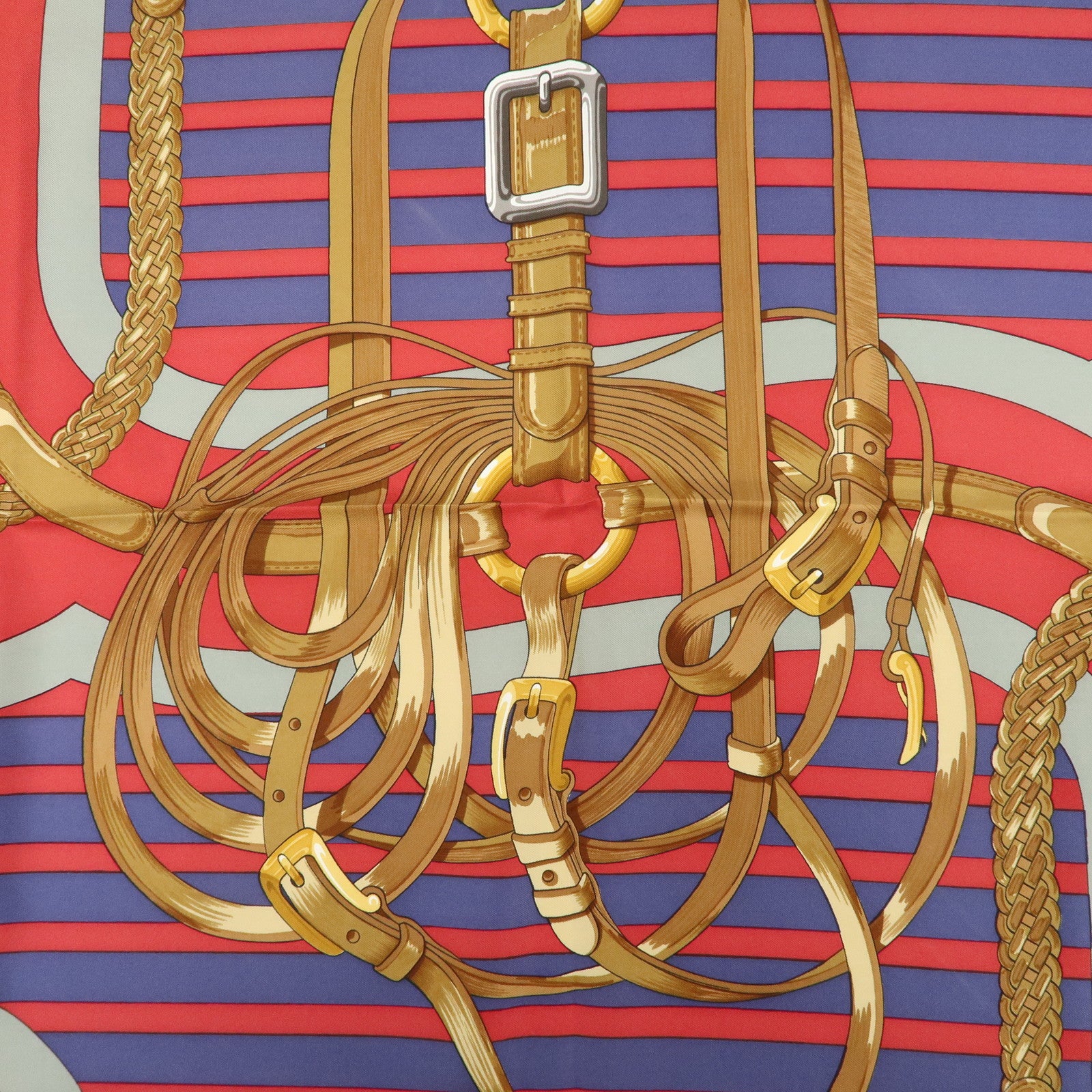 HERMES Carre 90 Silk 100% COACHING Scarf Red Multi Color