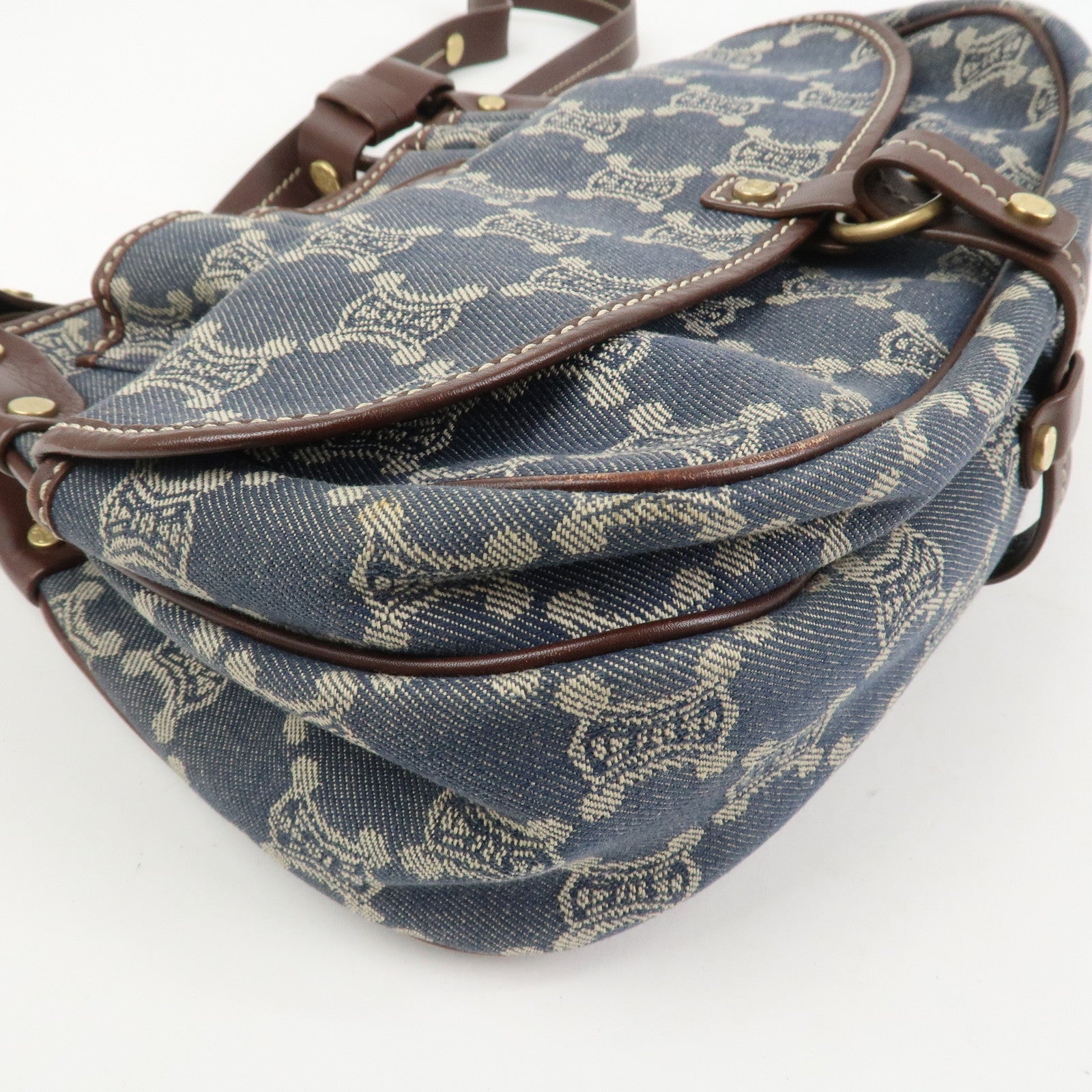 CELINE Macadam Logo Canvas Leather Shoulder Bag Crossbody Bag Denim
