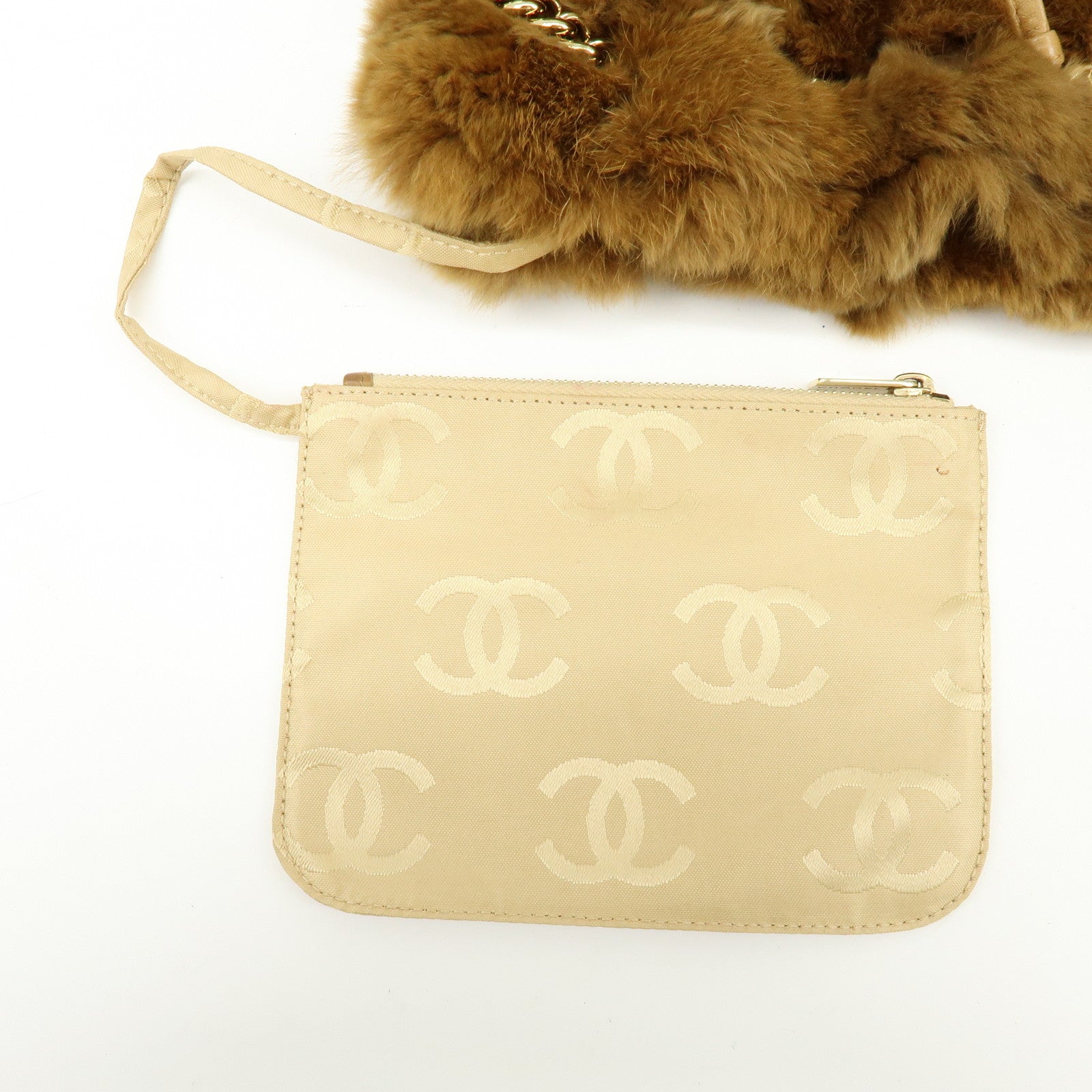 CHANEL COCO Mark Fur Lamb Skin Chain Shoulder Bag Brown