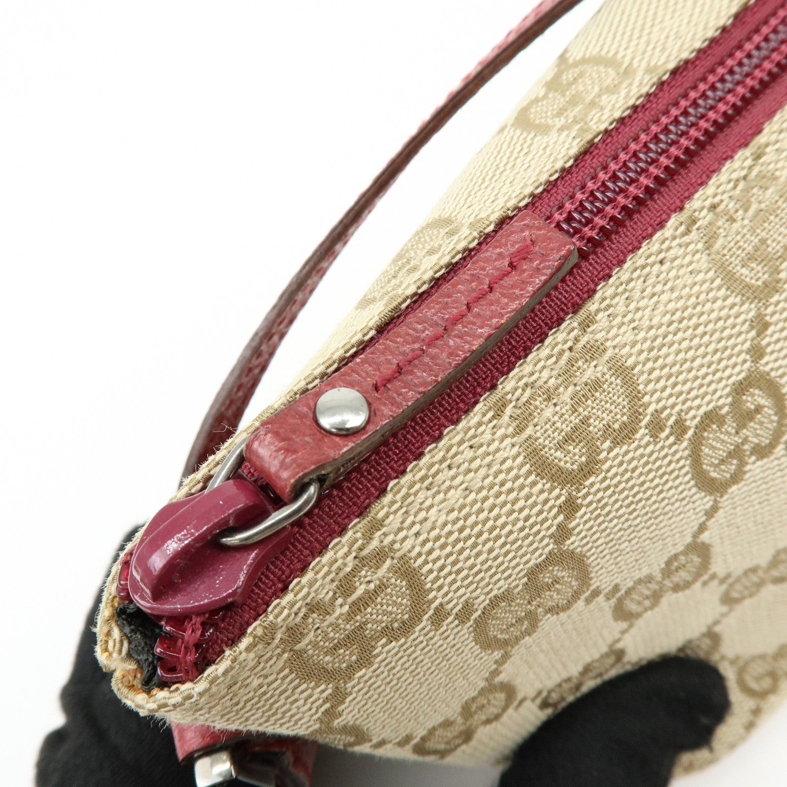 GUCCI Boat Bag GG Canvas Leather Hand Bag Beige Pink 07198