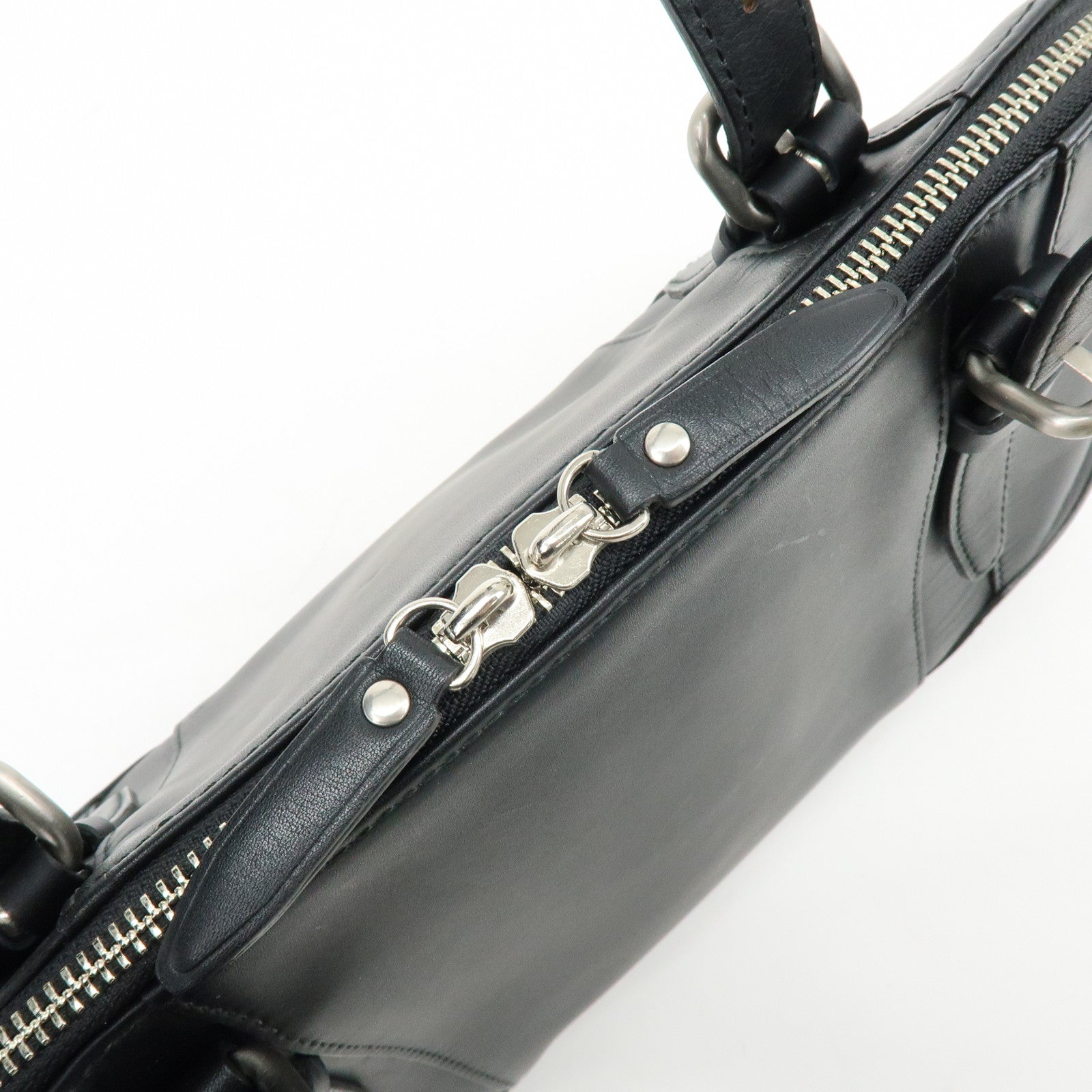BURBERRY Leather Hand Bag Boston Bag Black