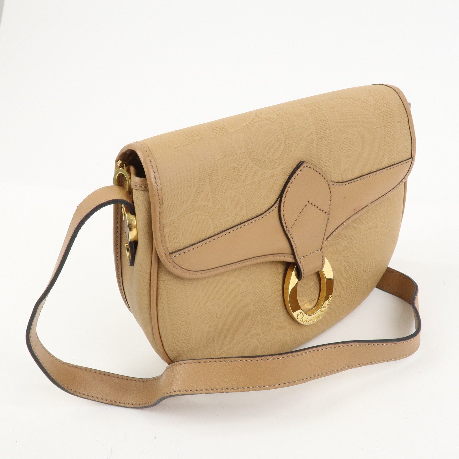 Christian Dior PVC Leather Shoulder Bag Crossbody Bag Brown