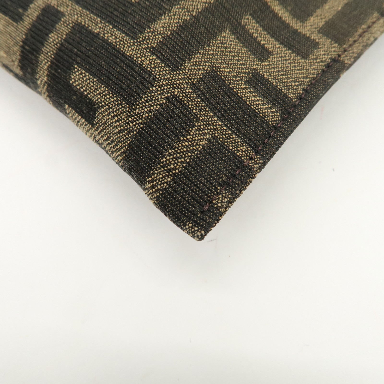 FENDI Zucca Leather Canvas Slim Clutch Bag Medium Brown 7N0134