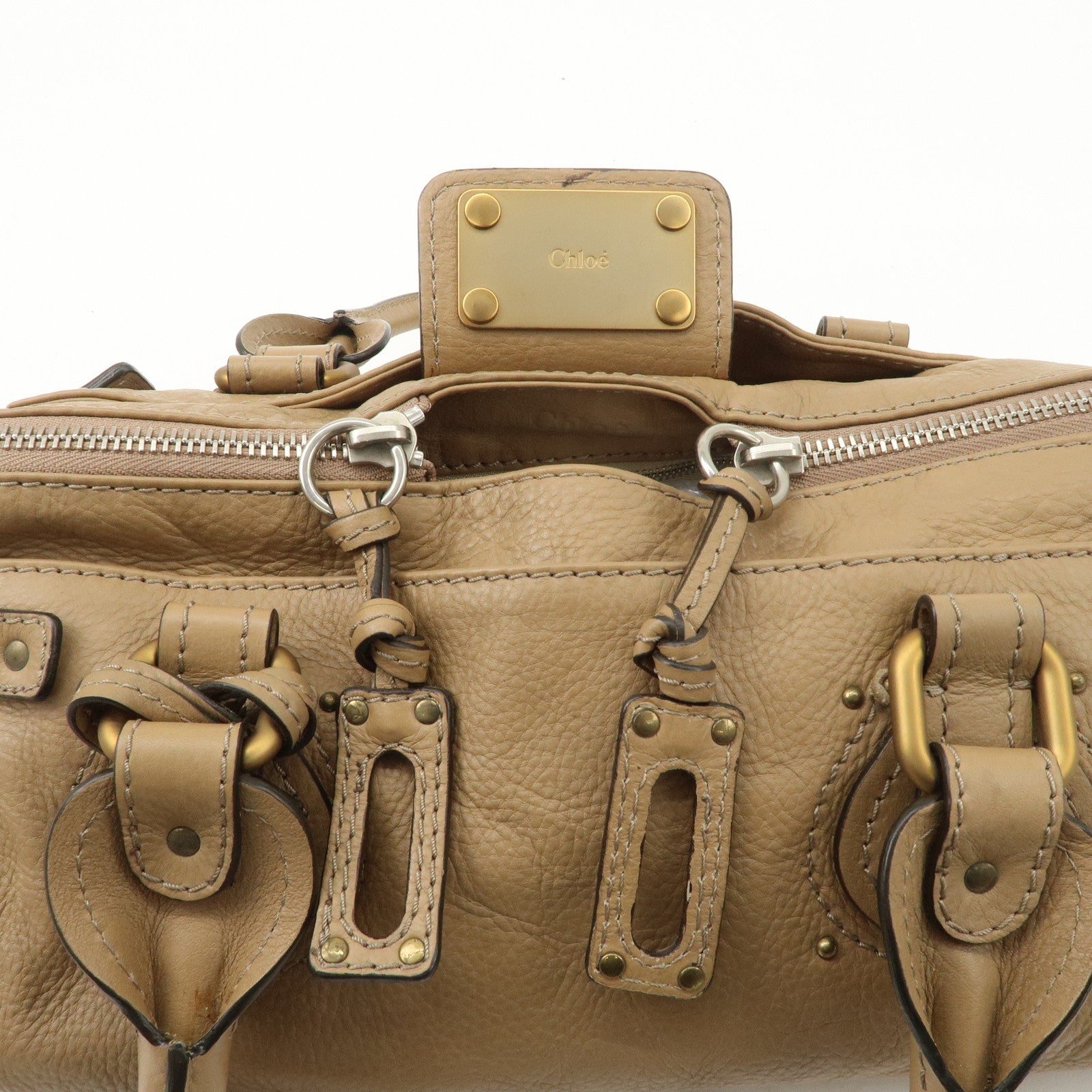 Chloe Paddington Leather Hand Bag Shoulder Bag Medium Beige Used