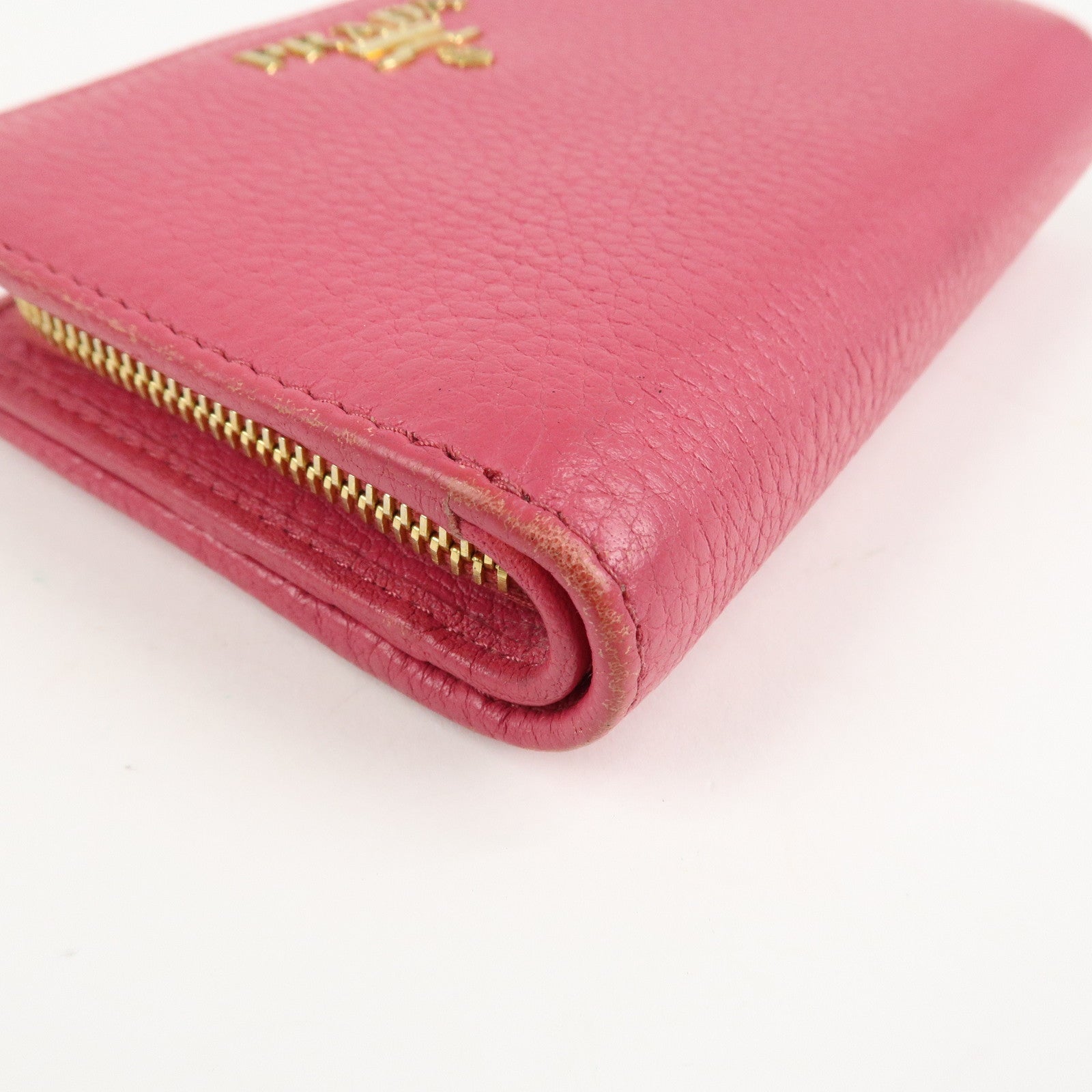 PRADA Logo Leather Bi-Fold Wallet Small Wallet Pink 1ML018 Used
